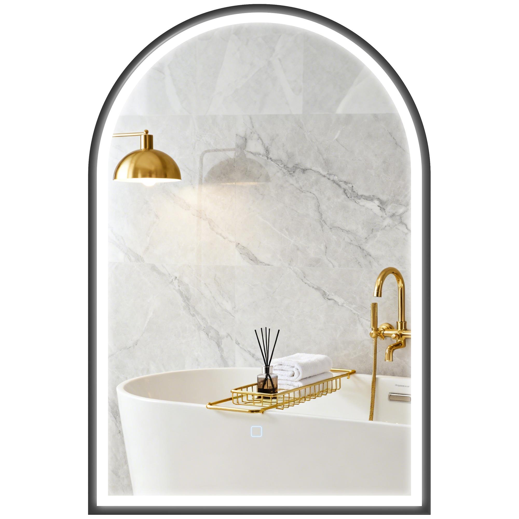 24 Inch Black Arched Mirror with LED Anti-Fog Lighting
