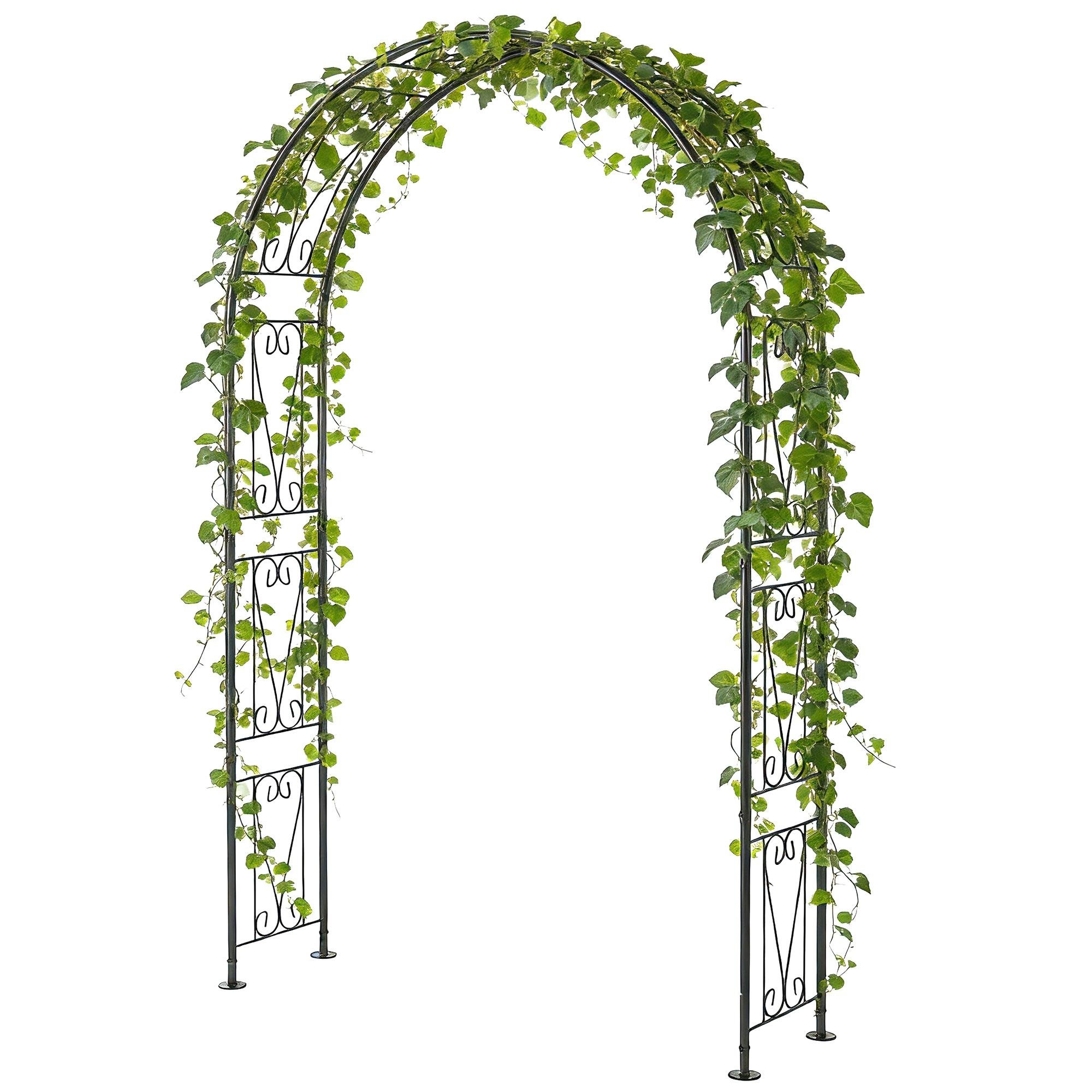 96.9-Inch Black Metal Garden Arch with Climbing Grid