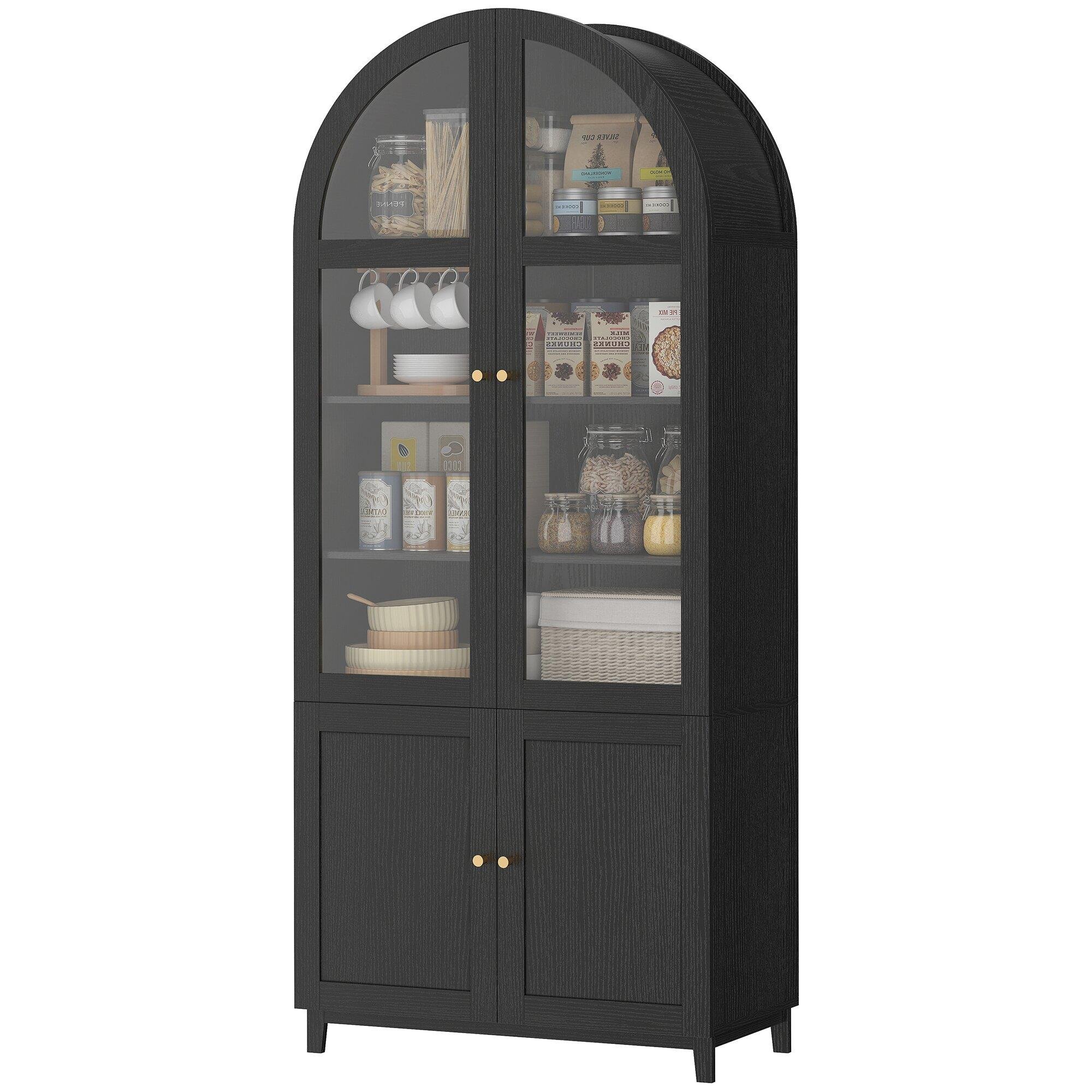Black Arched Acrylic Pantry Cabinet with Adjustable Shelves, 71 Inch