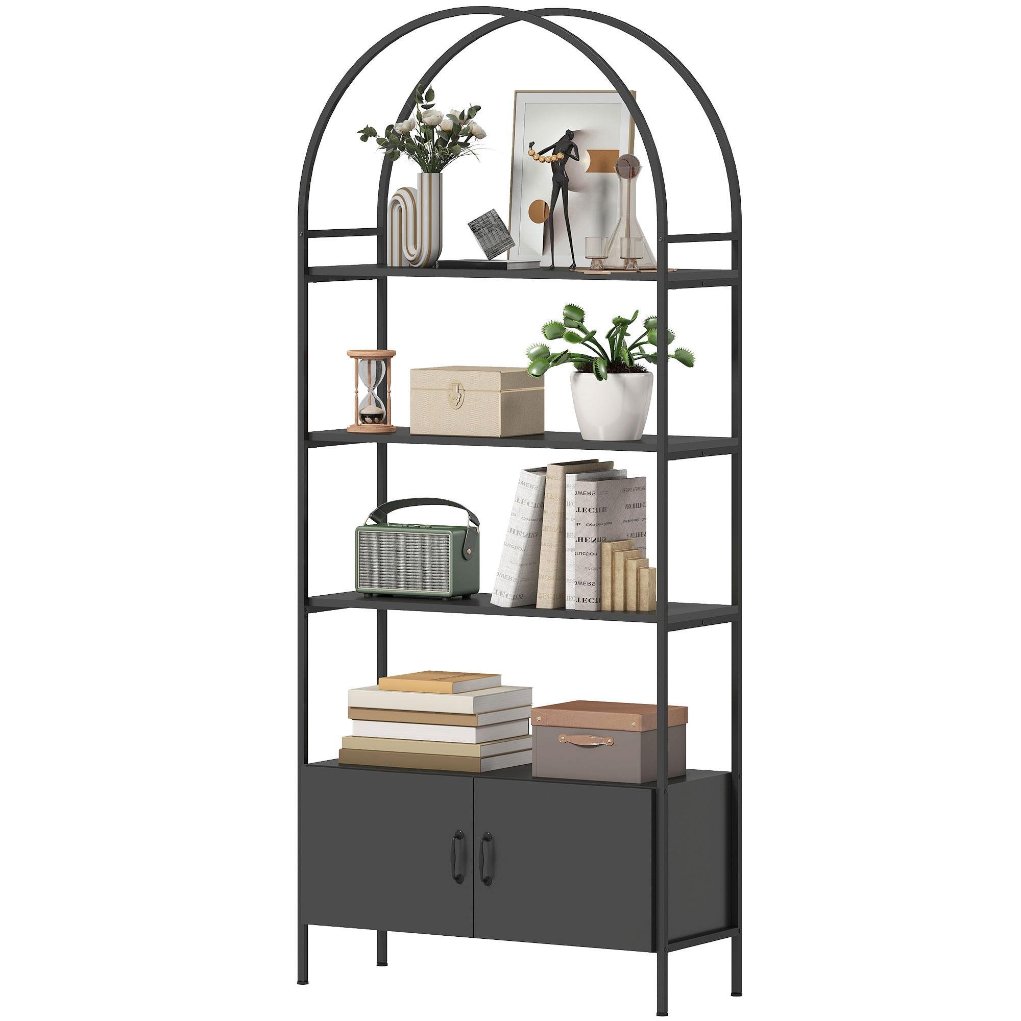Black Arched Storage Shelf with Cabinet, 31.5 x 11.8 x 73.6 in