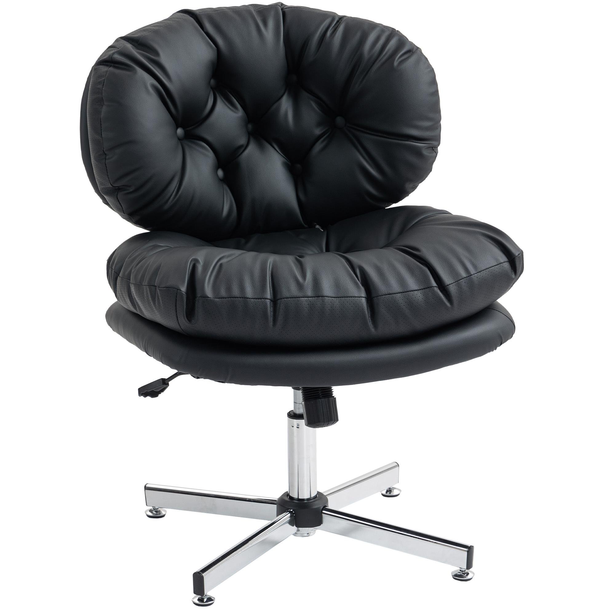 Black Wide Padded Desk Chair with Adjustable Height
