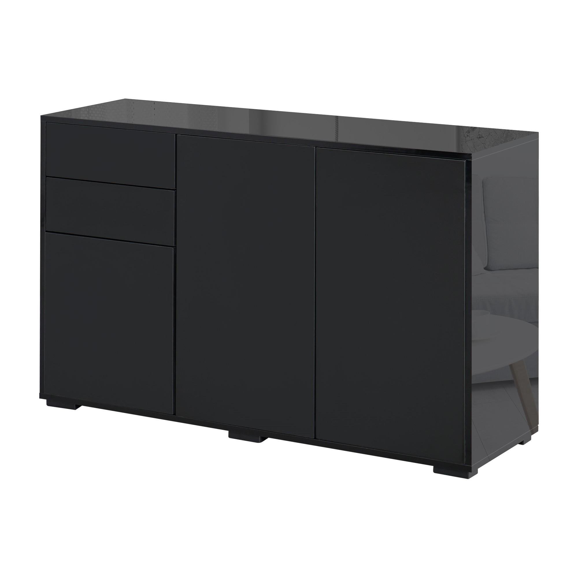 Black Push Open Bar Cabinet with Two Drawers