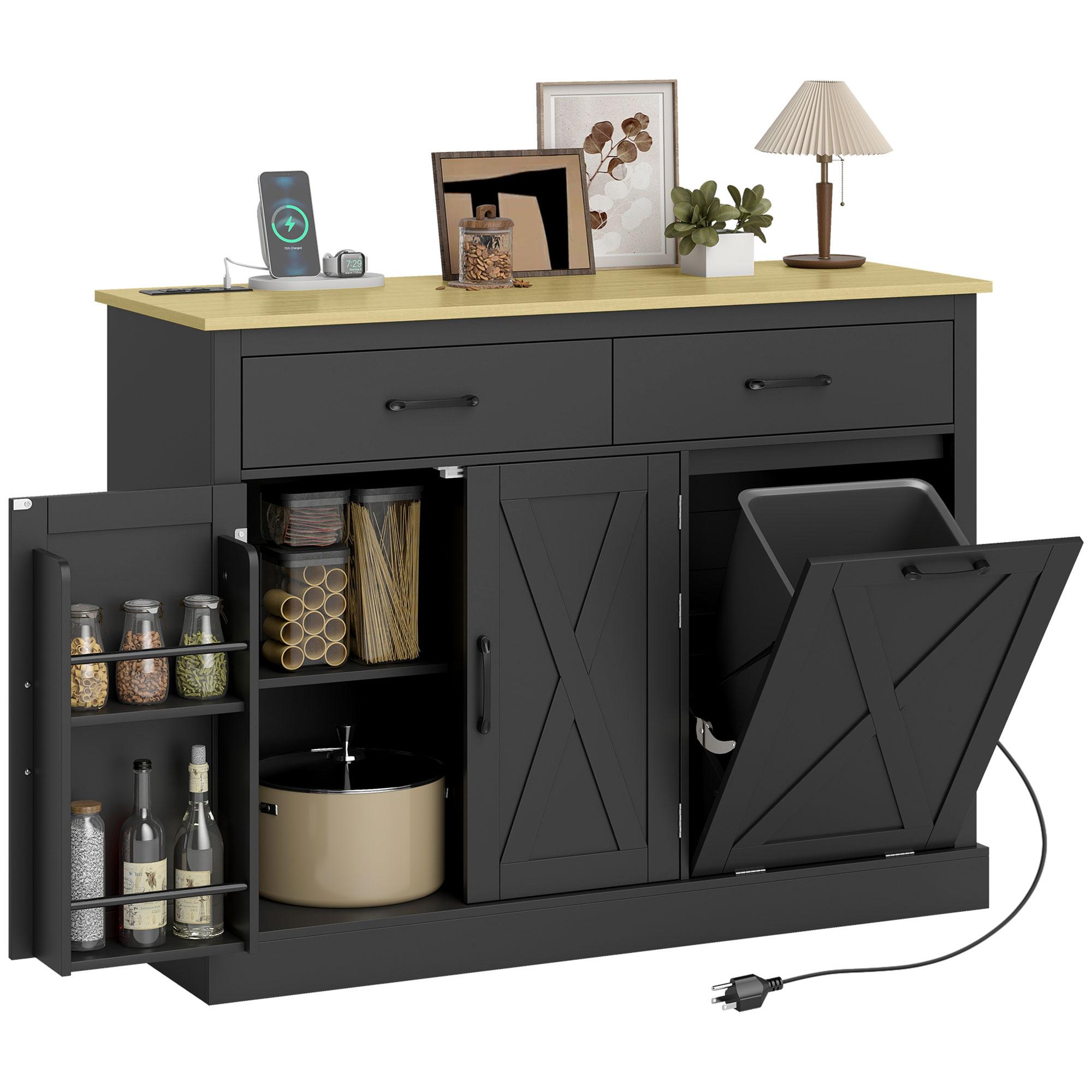 Black 7 Gallon Bar Cabinet with Charging Station