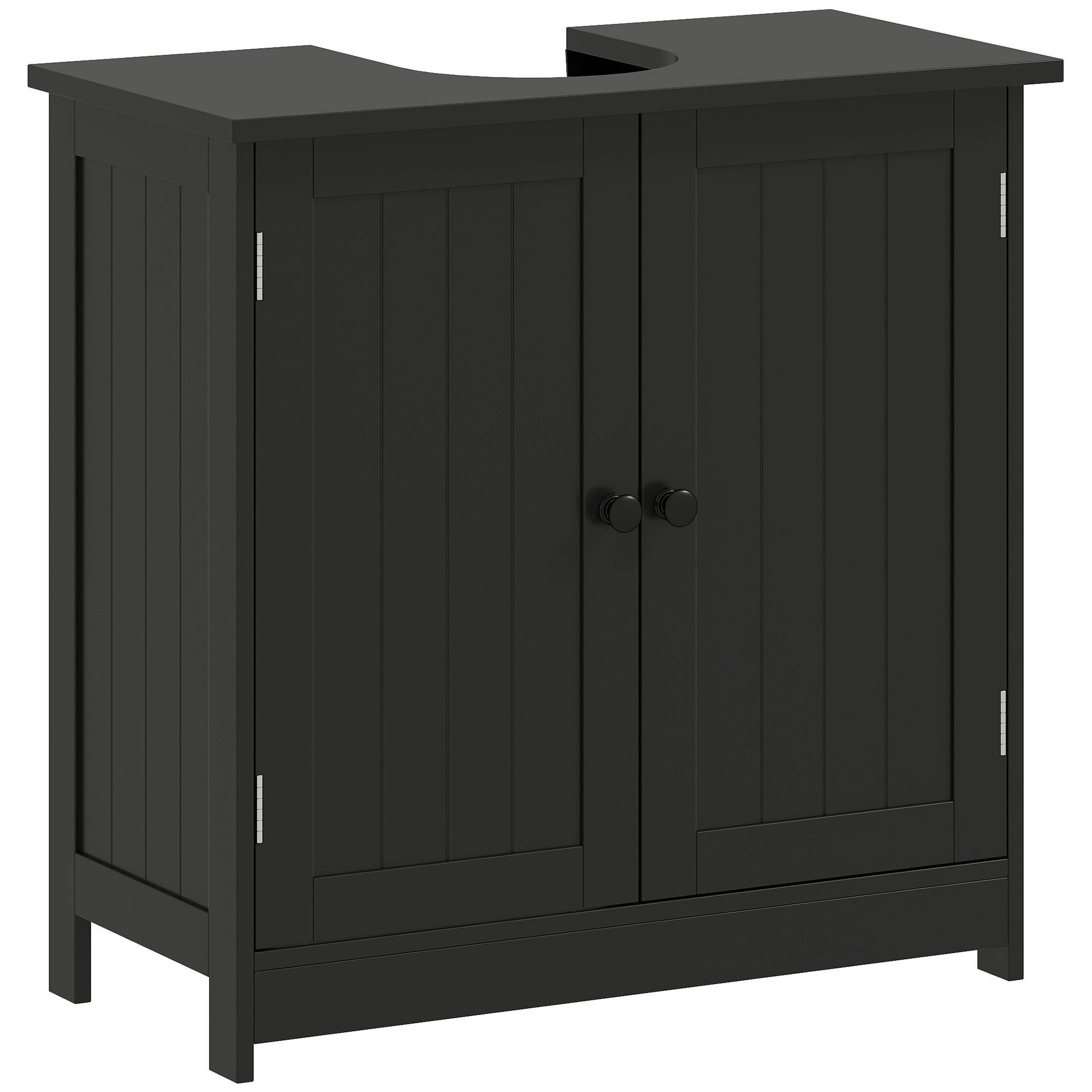 Black Engineered Wood Sink Cabinet with Adjustable Shelf