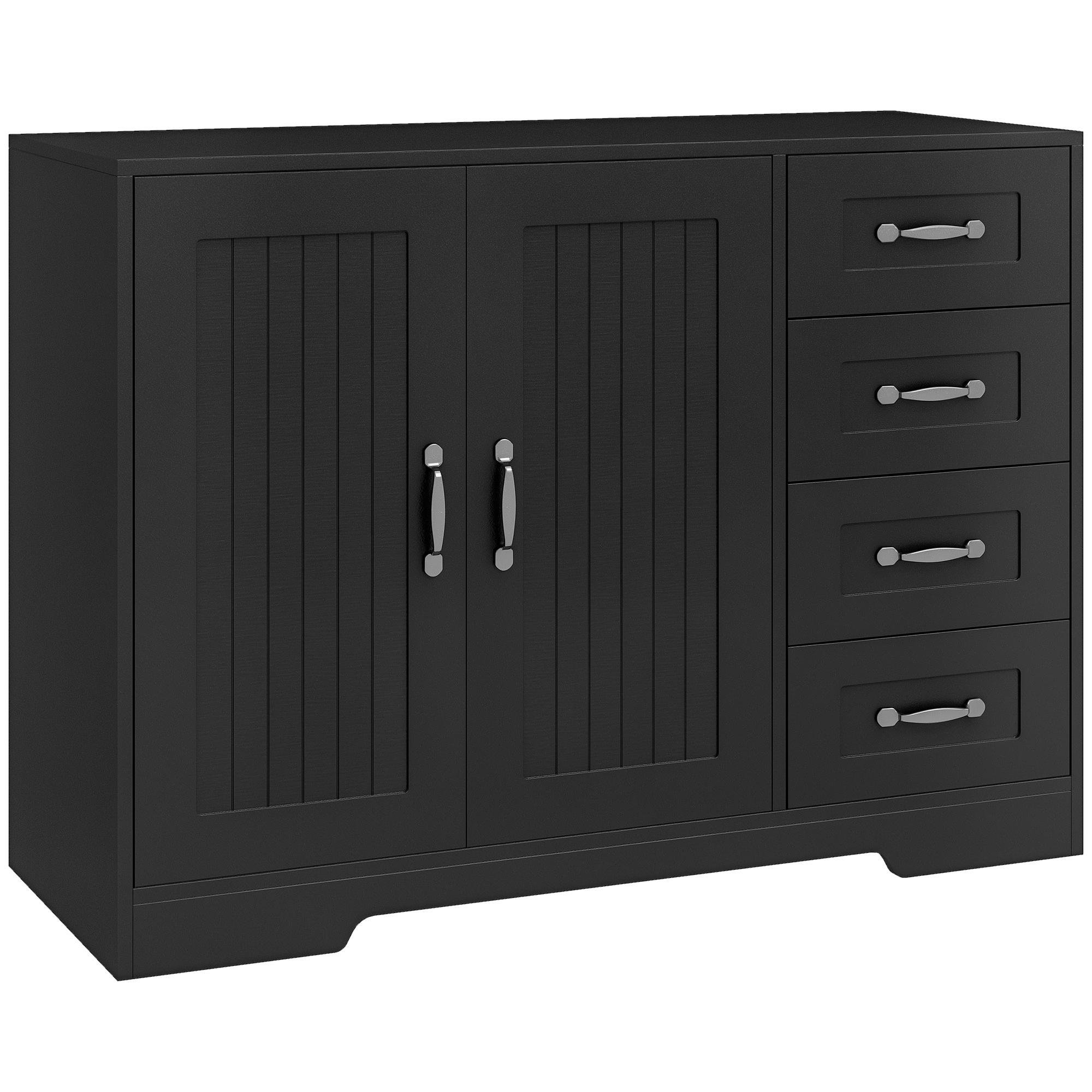 Black Beadboard Storage Cabinet with 4 Drawers, Large