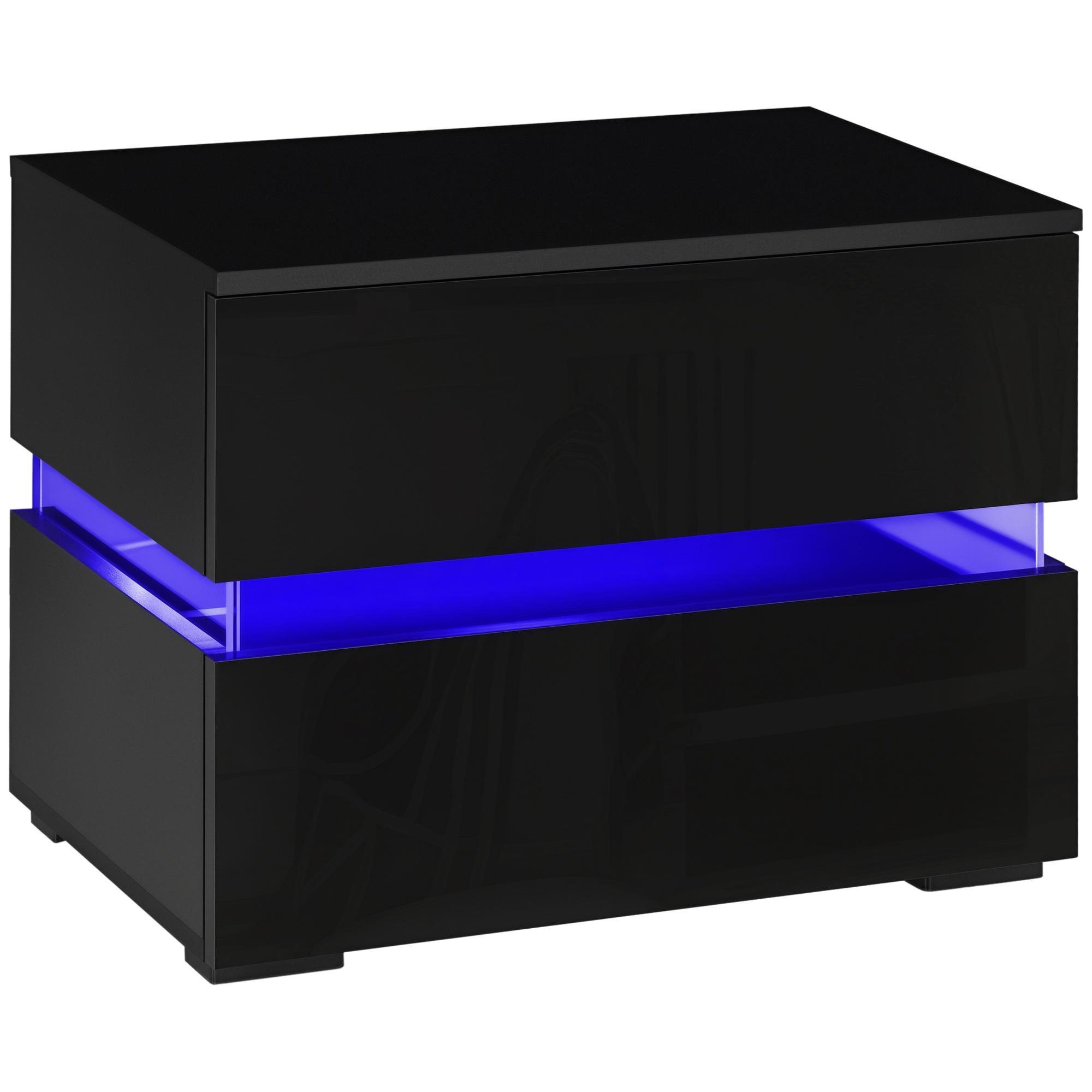 Black RGB Bedside Table with Two Drawers