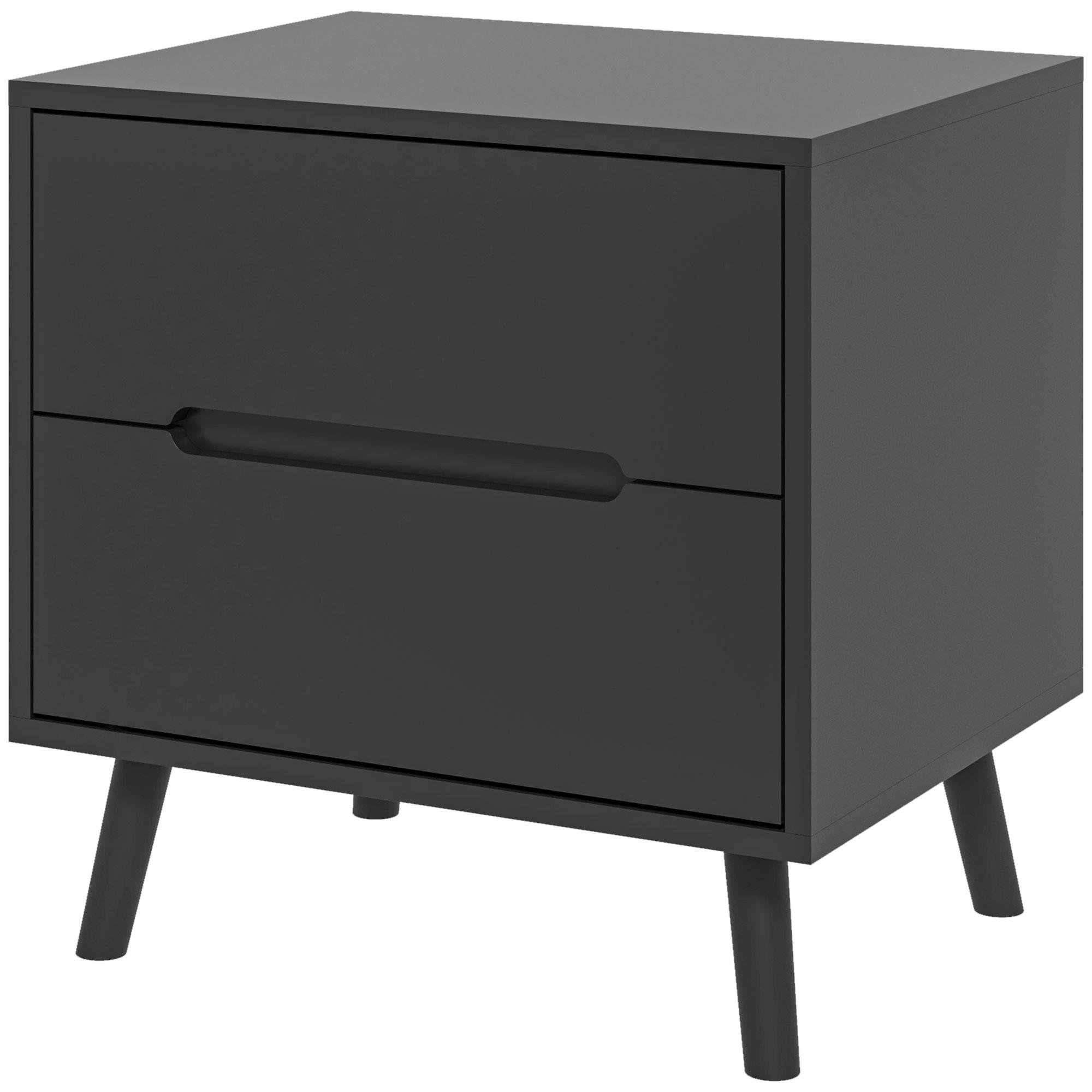 Black Two Drawer Nightstand with Pine Legs for Bedroom
