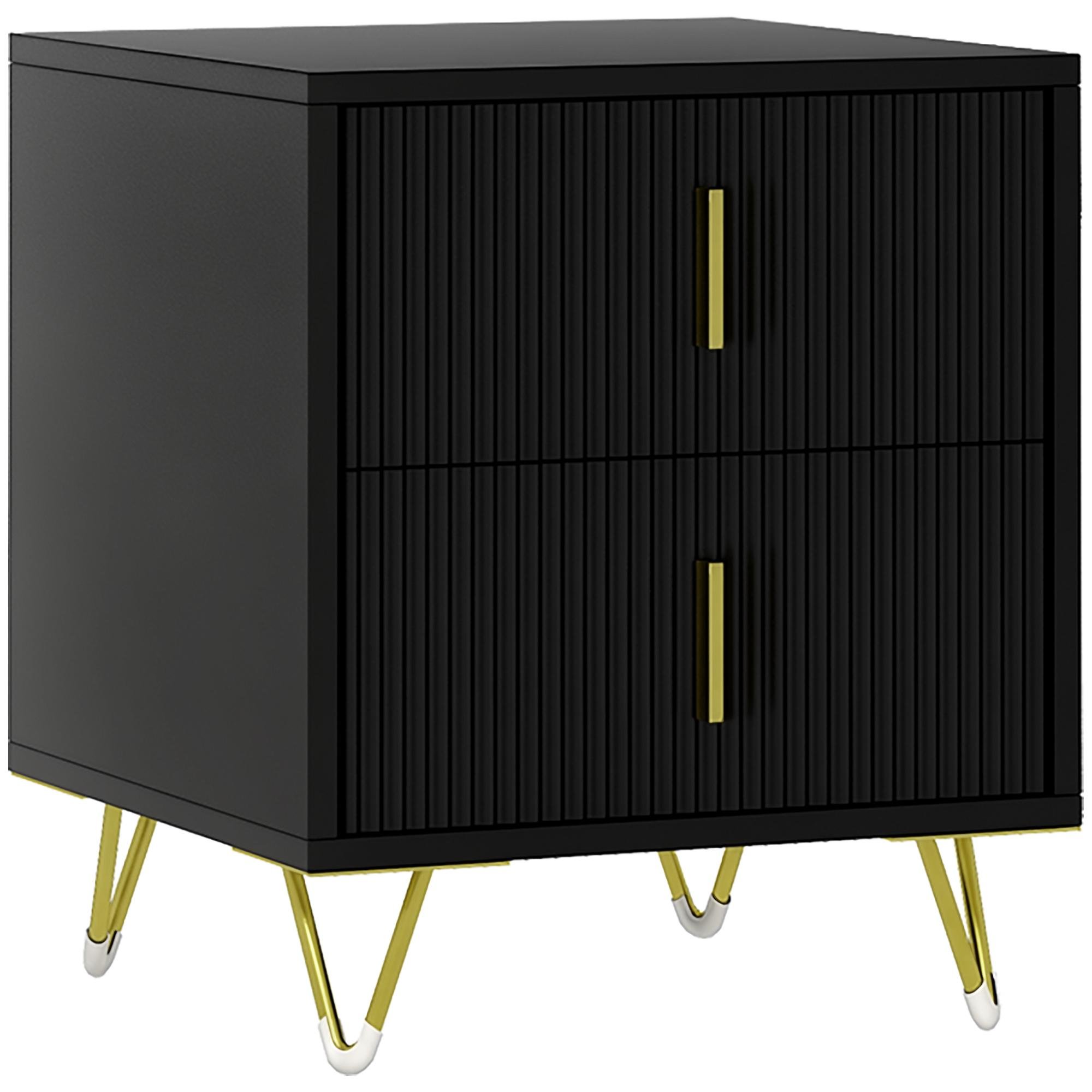 Black Geometric Nightstand with Two Drawers, 15.7 x 15.7 x 18.5 in