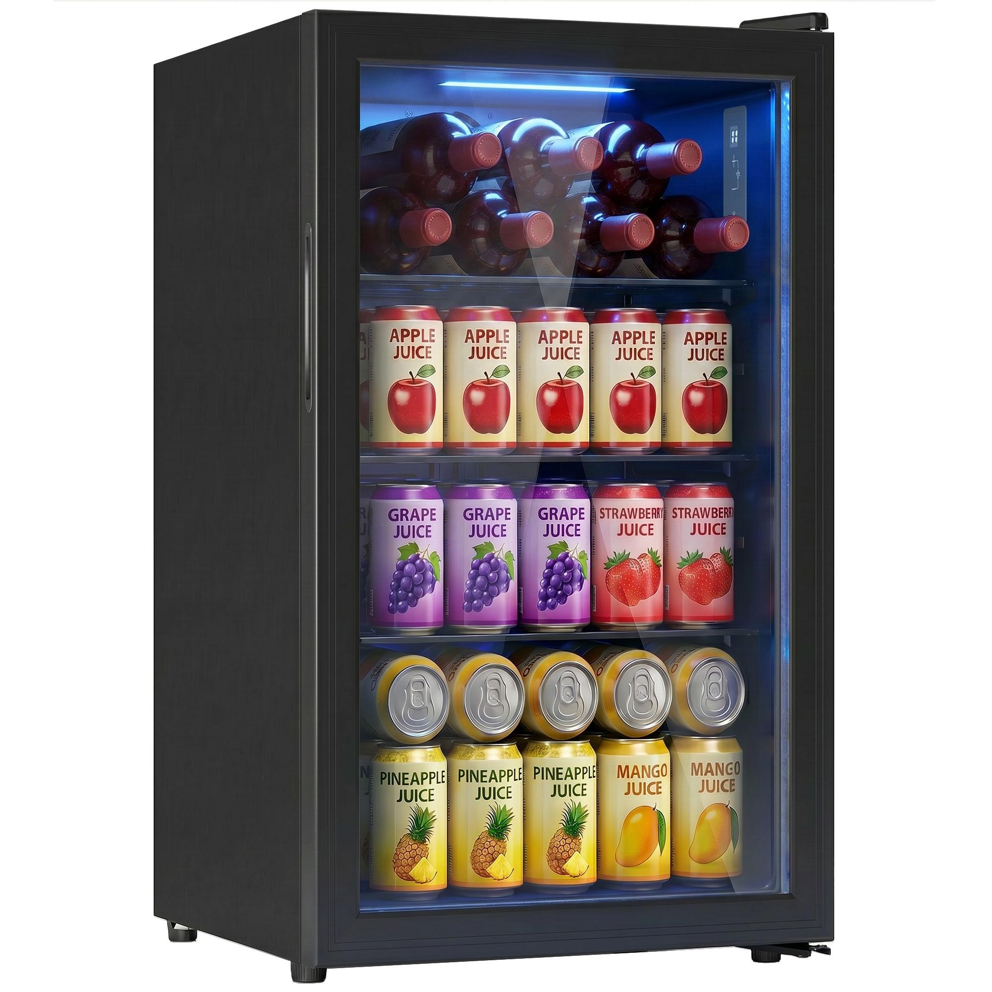 Black 85 Can Beverage Fridge with Glass Door