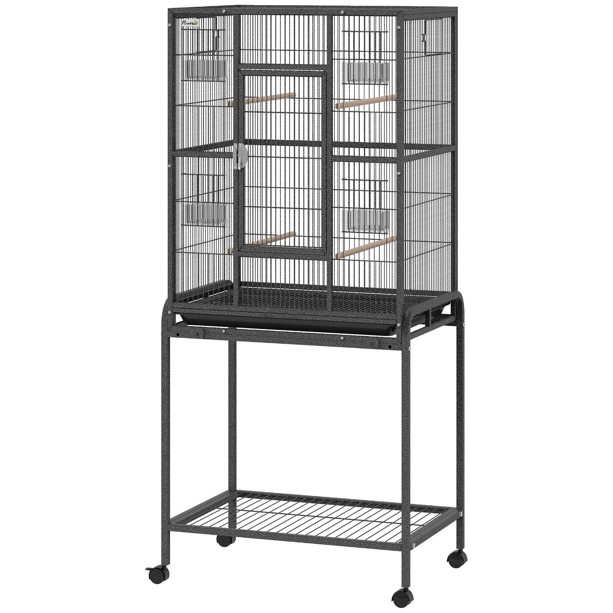 55.5 Inch Black Bird Cage with Rolling Stand