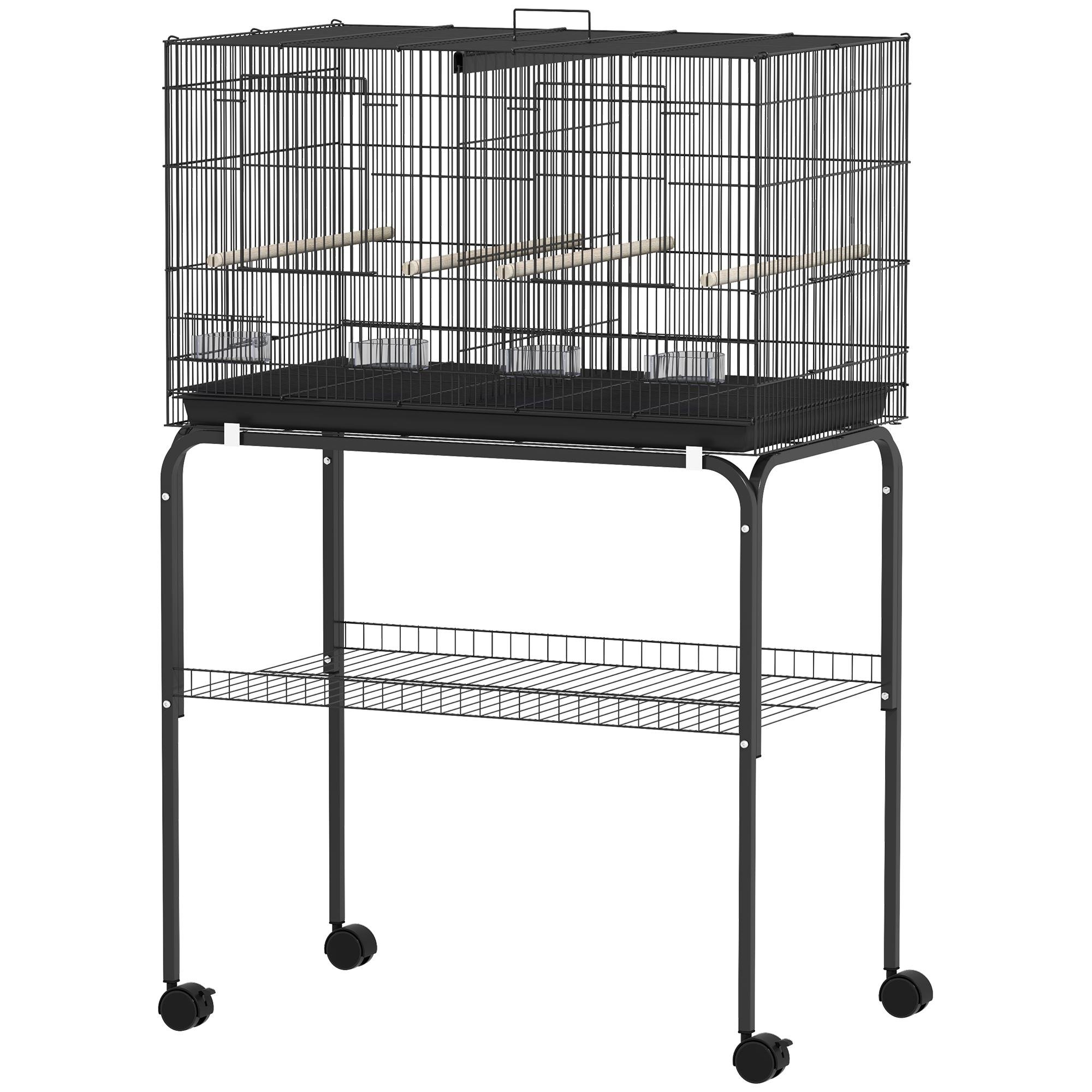 46 inch divided bird cage with shelf, black