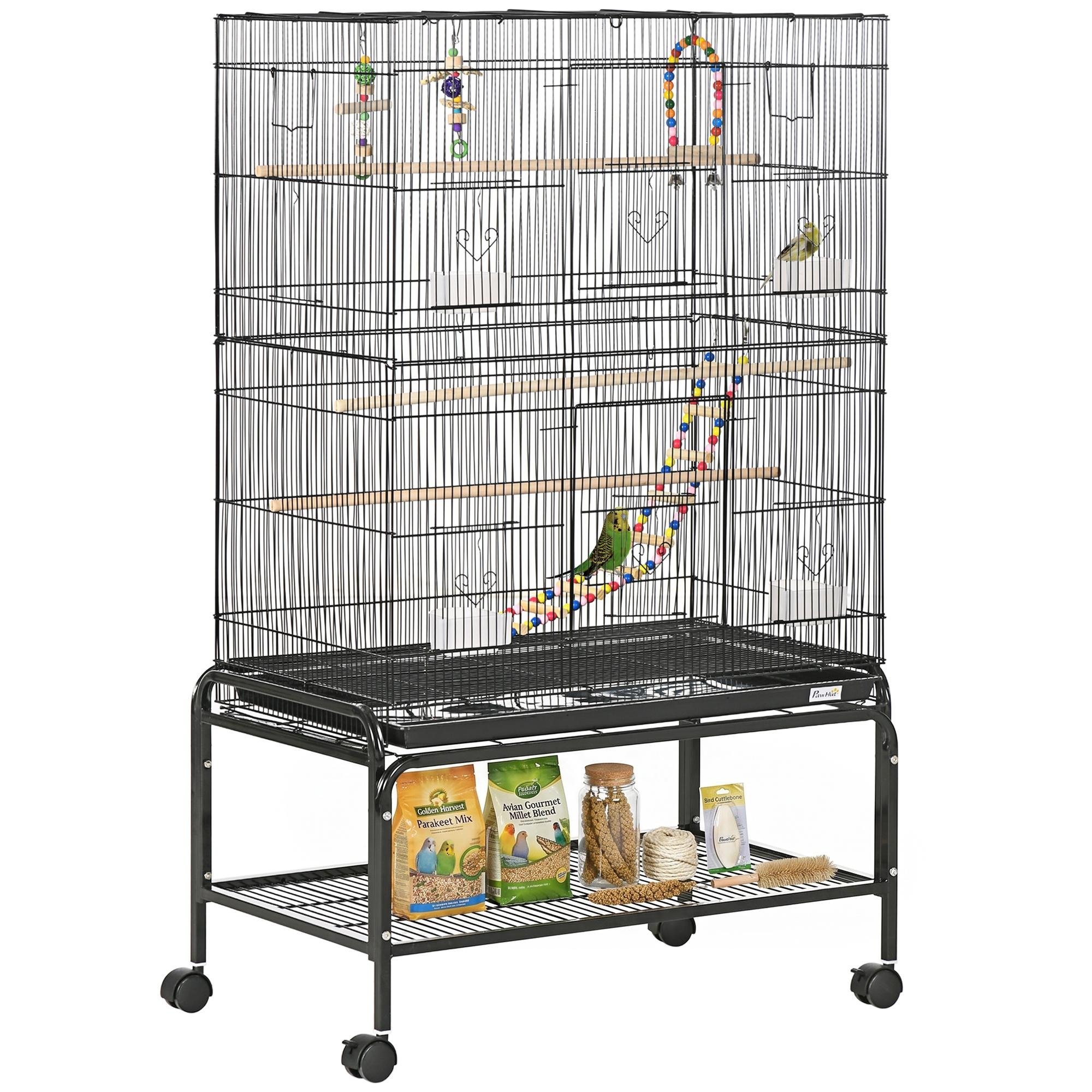 52 inch black bird cage with rolling stand