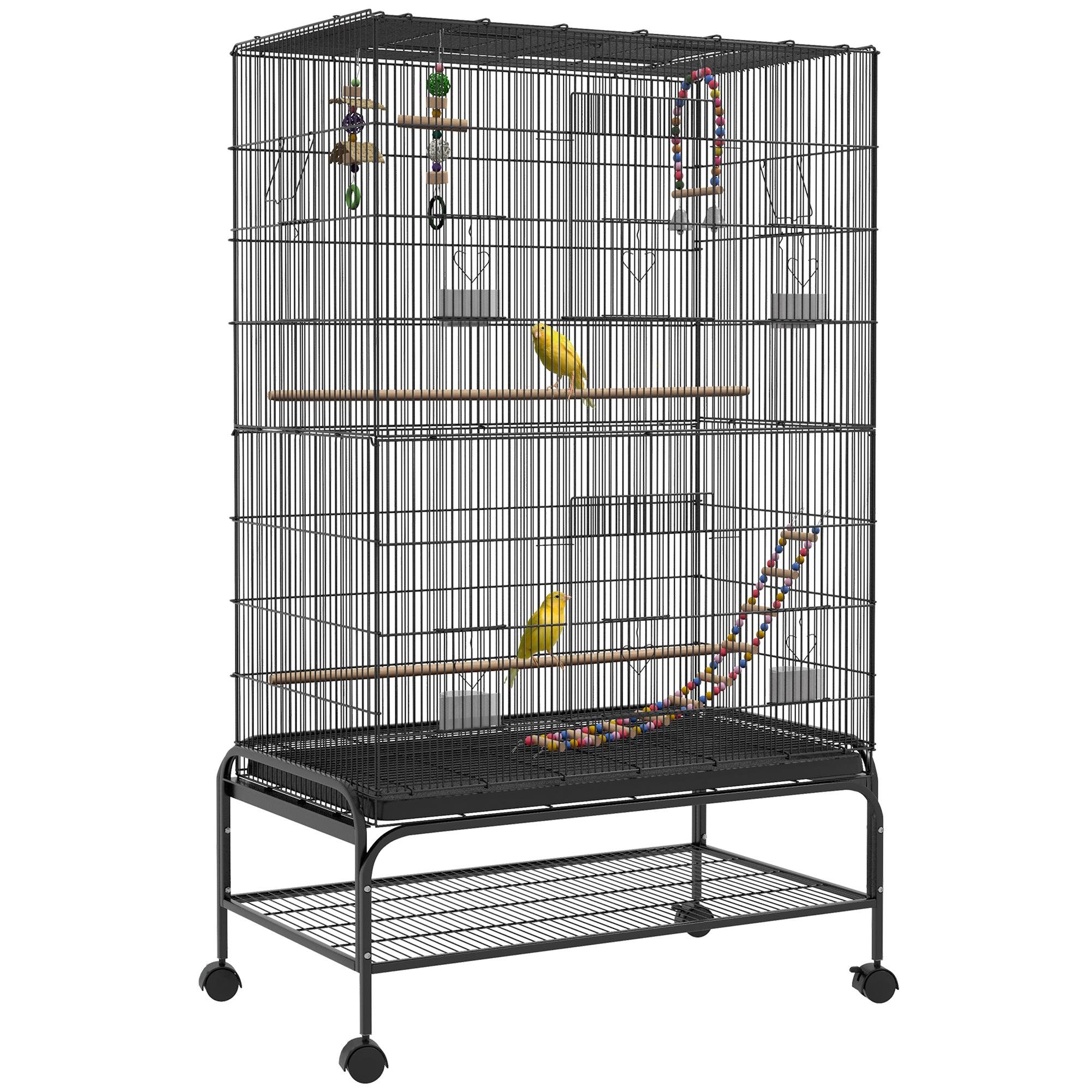 63 Inch Black Bird Cage with Open Play Top
