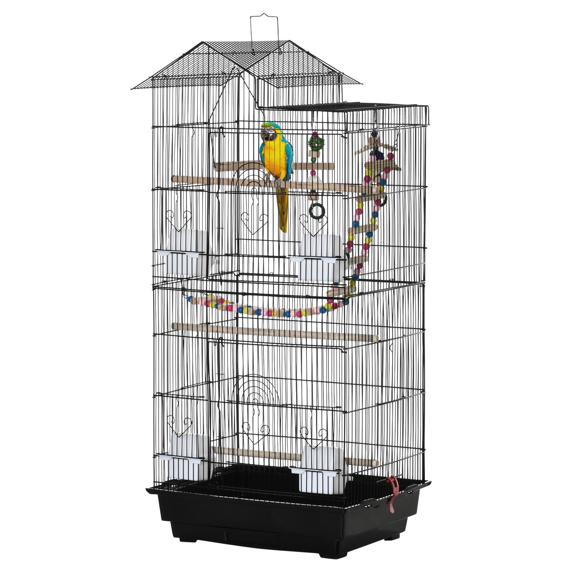 39.4-Inch Black Bird Cage with Toys, Tray and Perches