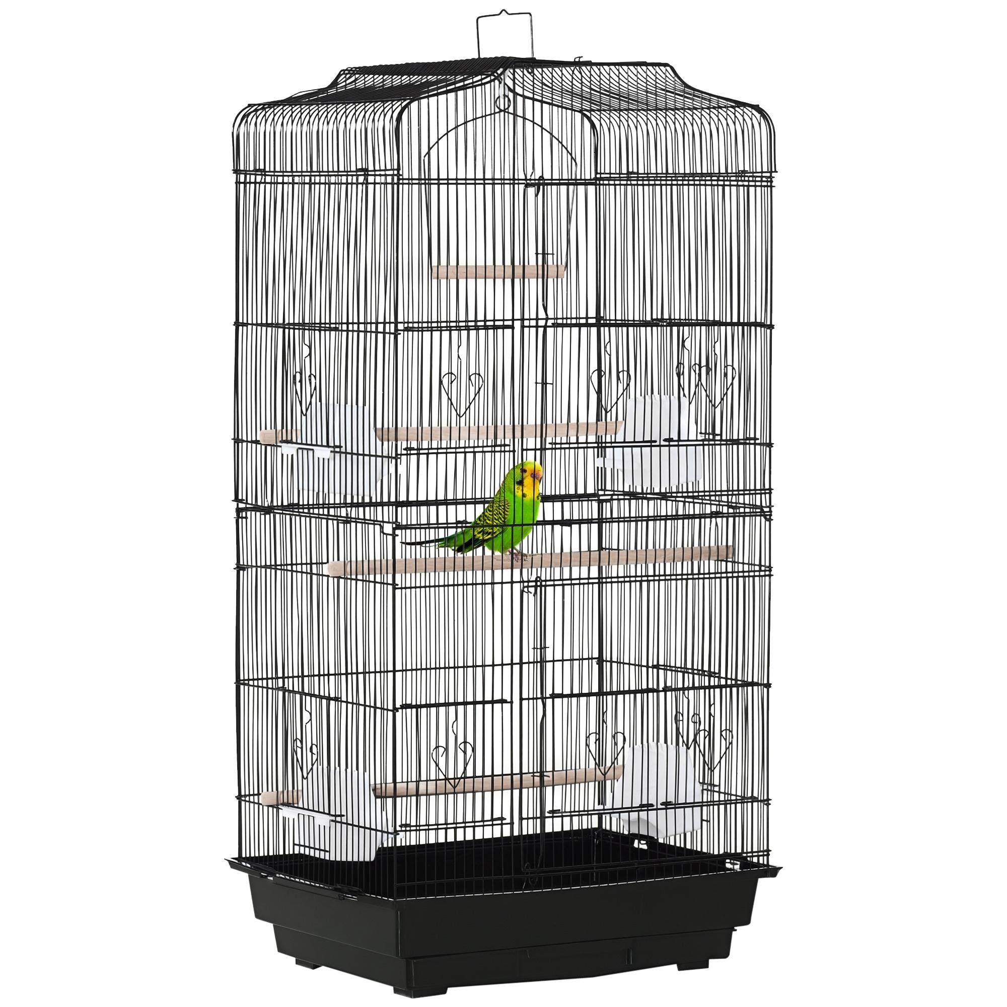 Black 36 Inch Bird Cage with Perches and Feeders