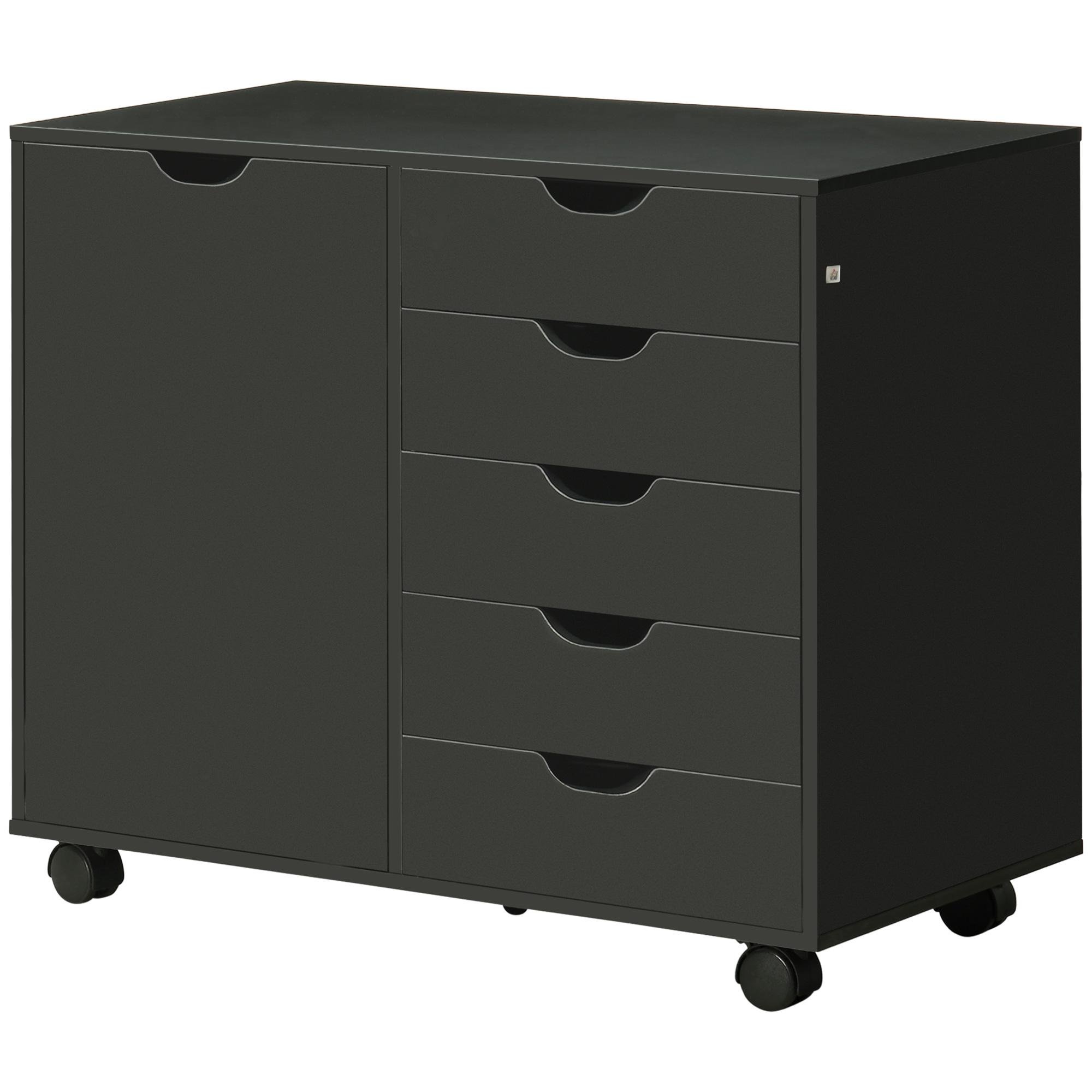 Black Five Drawer Cabinet with Adjustable Shelf