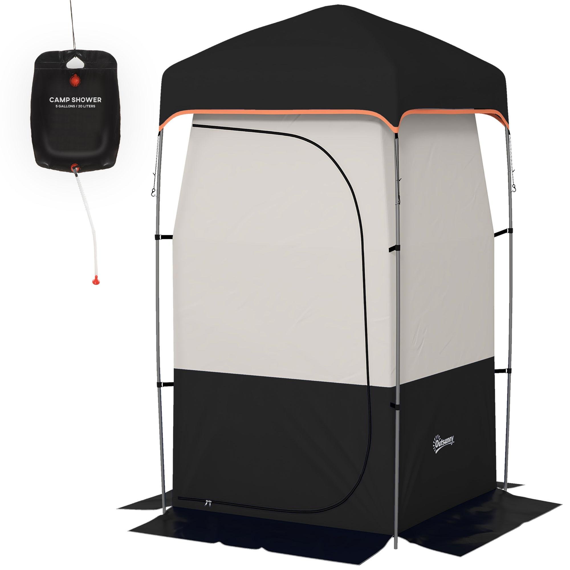 Black Camping Shower Tent with Solar Shower Bag