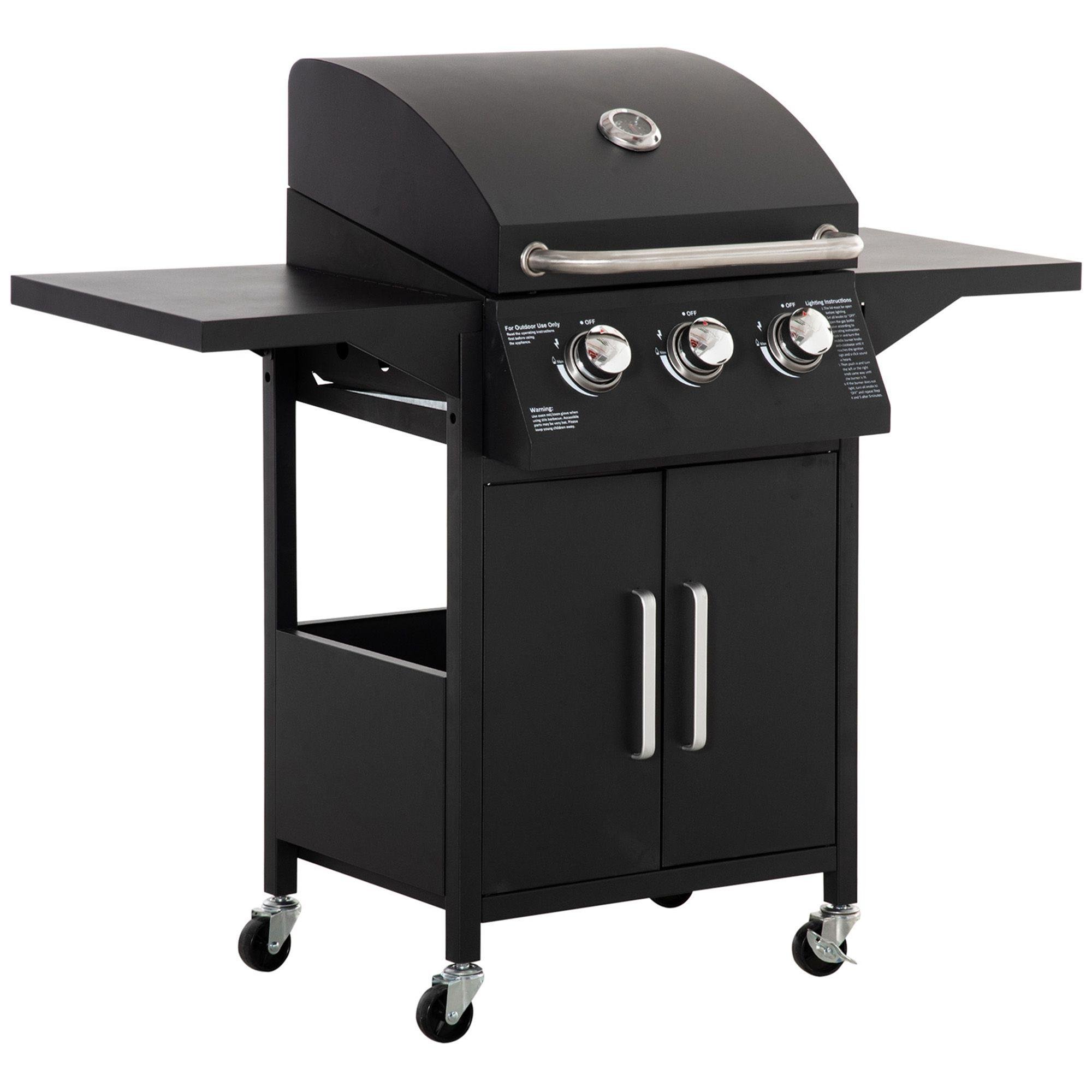 Carbon Steel Propane Grill with 3 Burners, Black