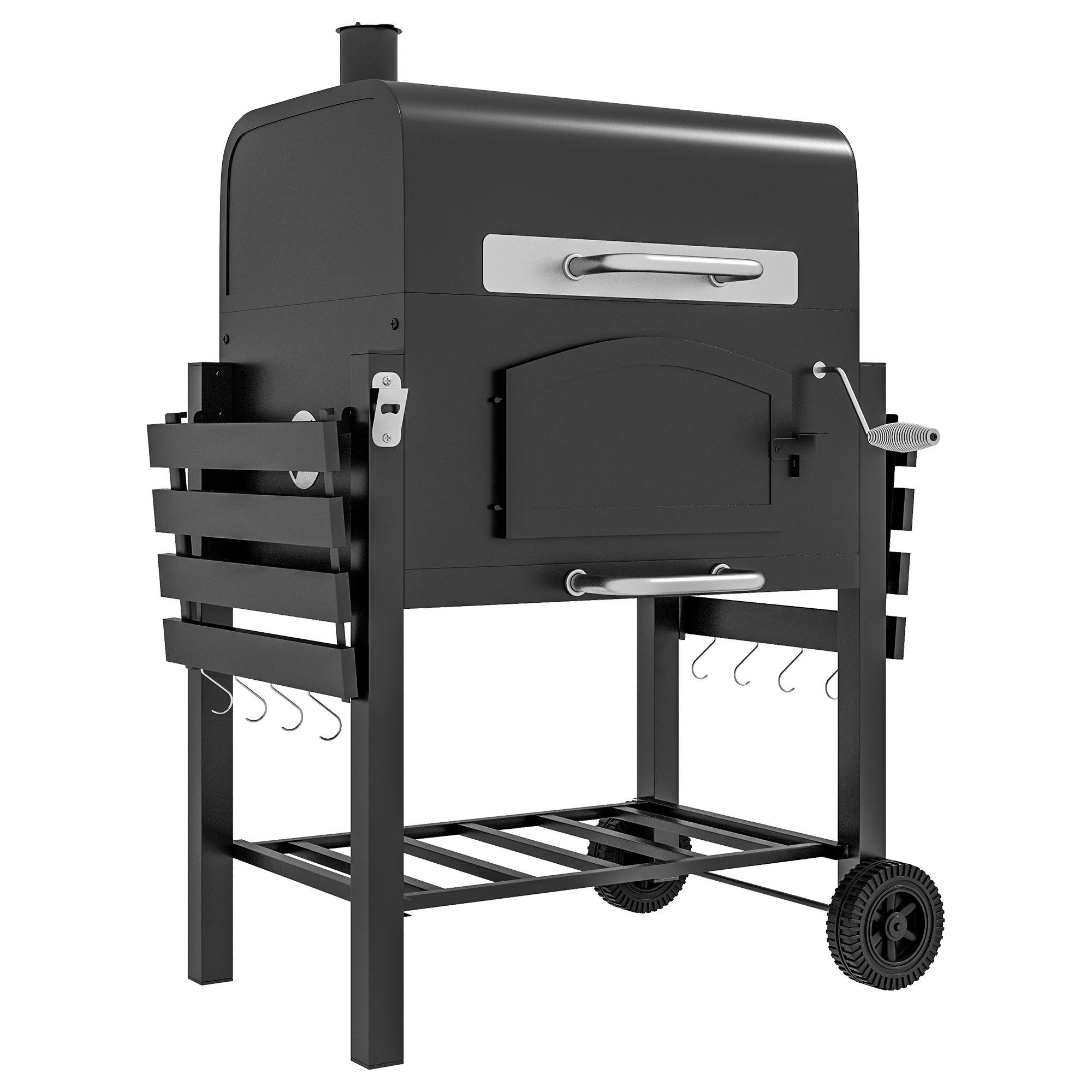 Black Adjustable Charcoal Smoker with Folding Shelves