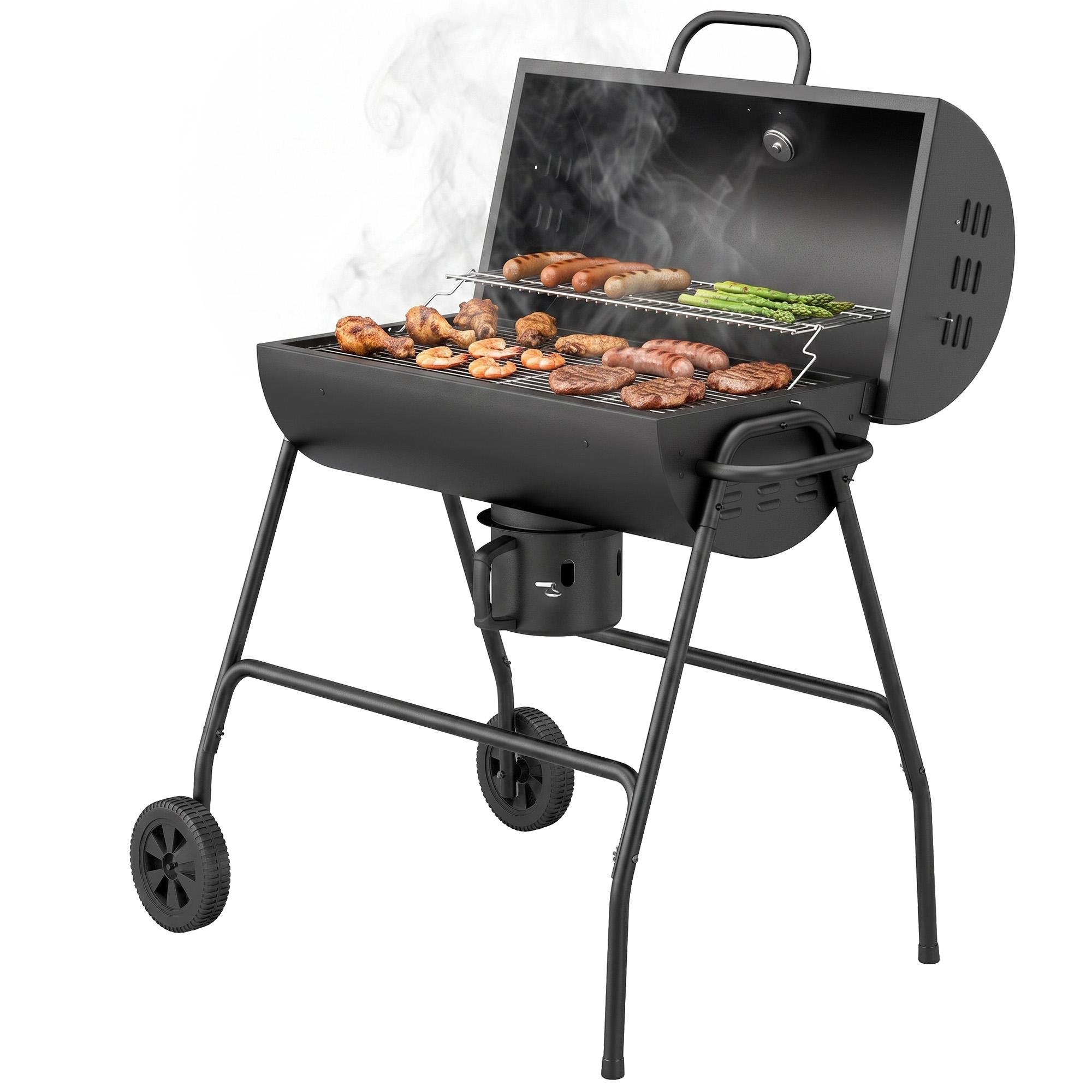Black 420 sq in Smoker with Warming Rack for Gatherings