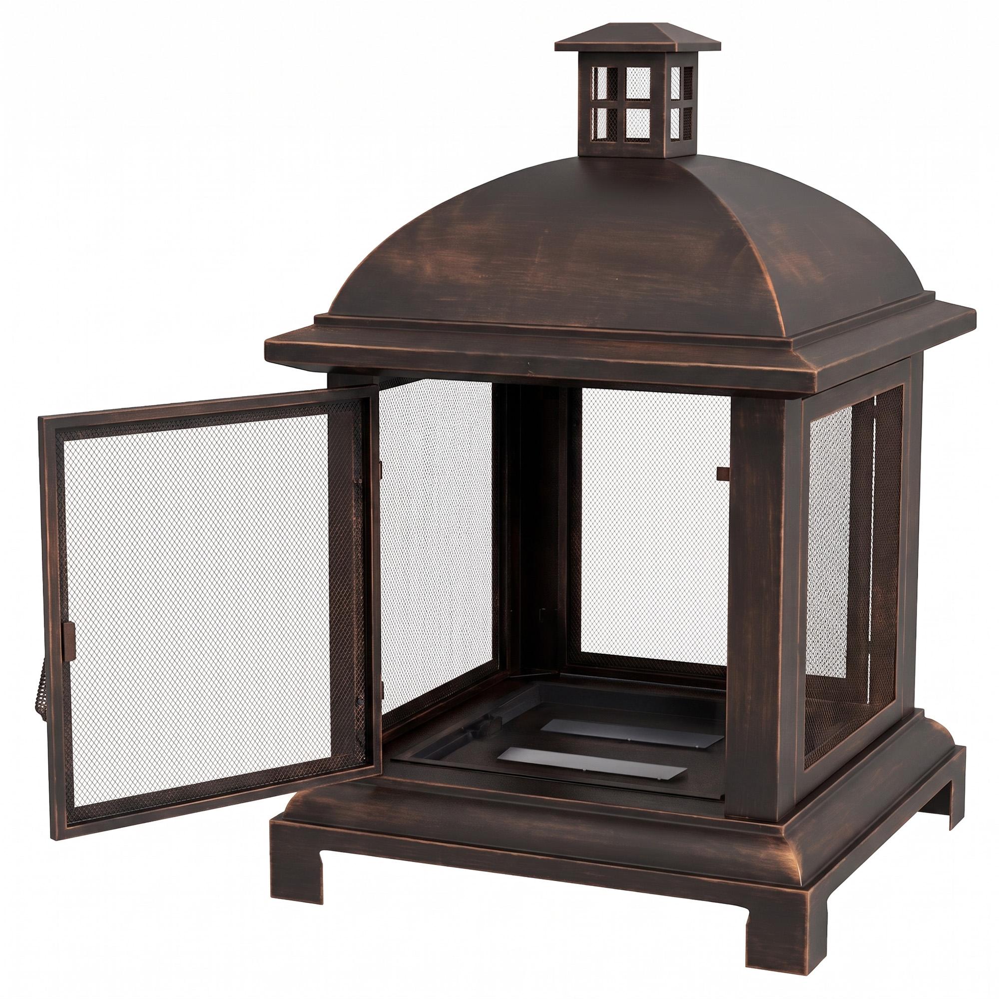 Black Steel Chimney Fire Pit with Poker, 26 x 26 in