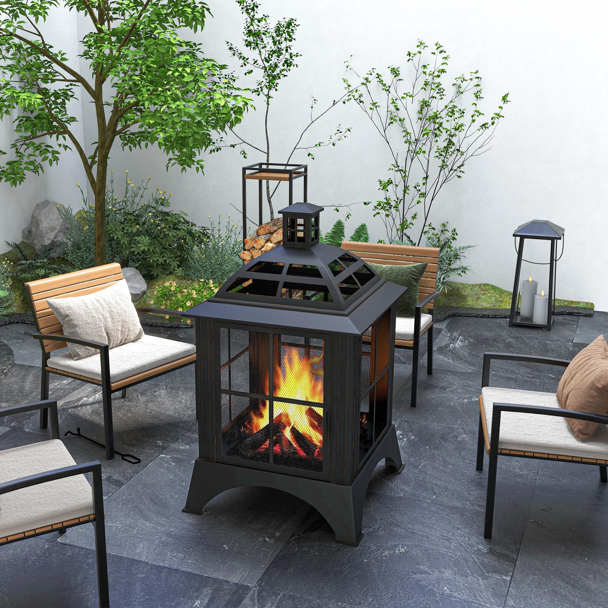 Black Wood Fire Pit with Chimney Design, 28 x 28 in