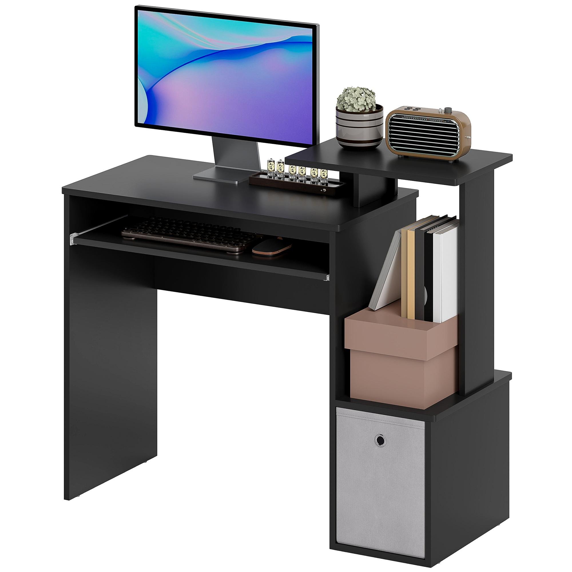 Black Compact Computer Desk with Sliding Tray, 39.25 in