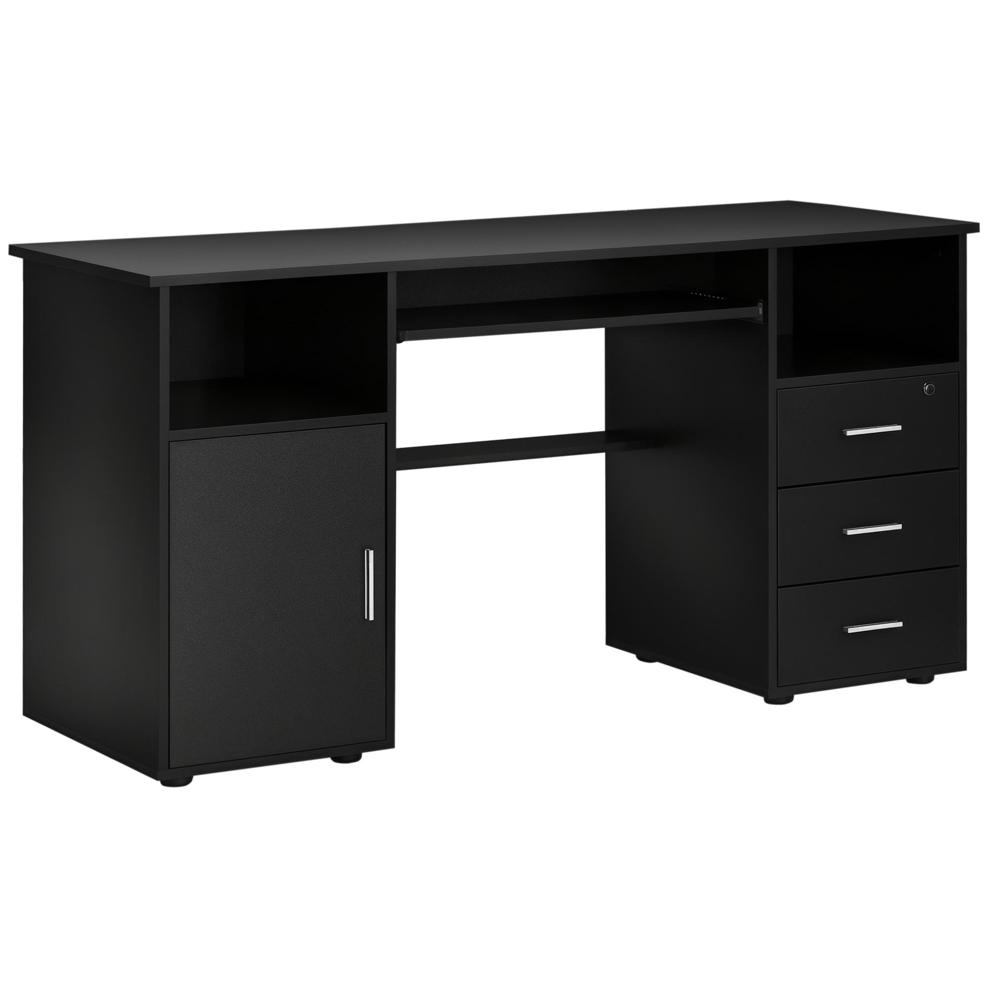 57 Inch Black Storage Desk with Drawers and Shelves