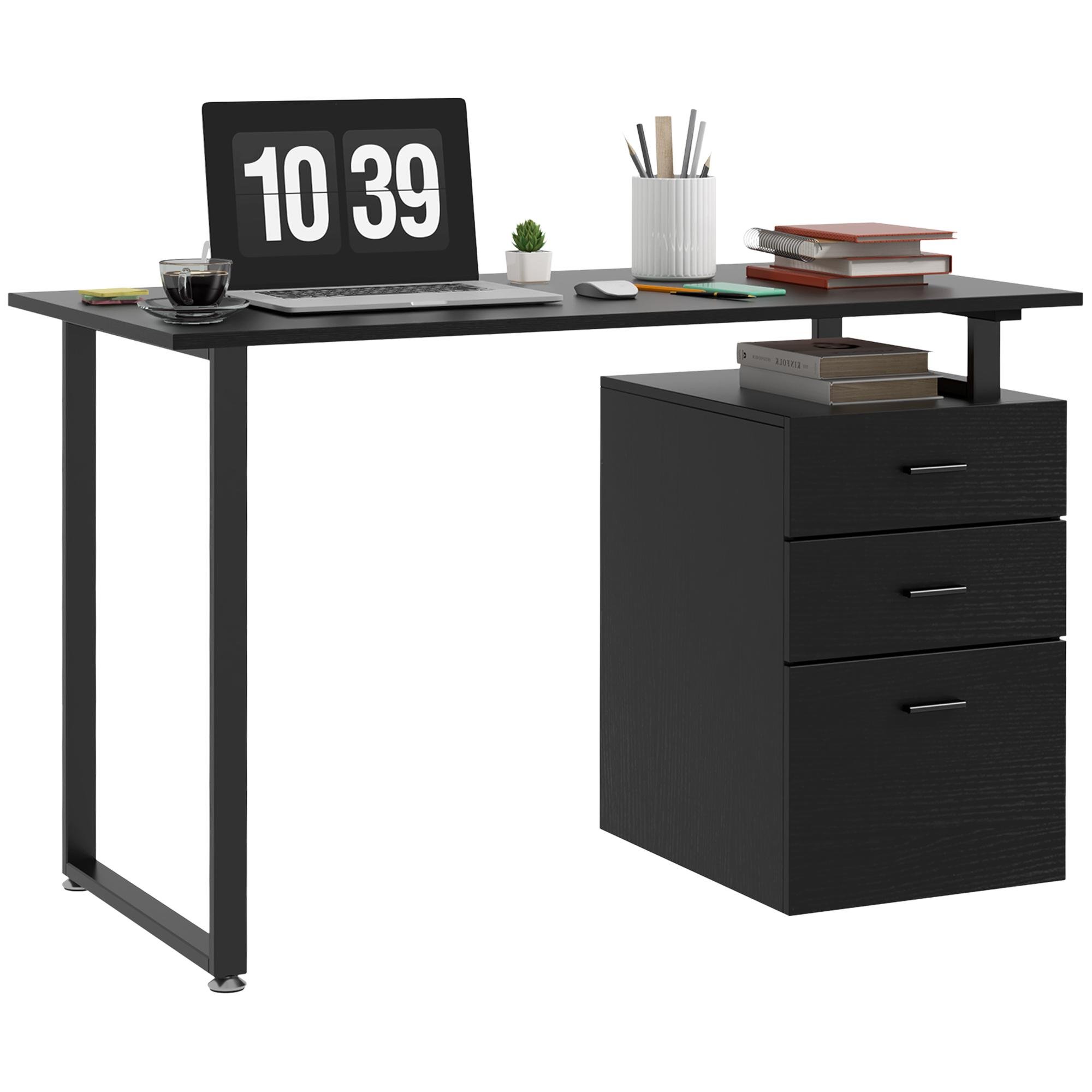 Black 47 Inch File Desk with 3 Drawers for Home Office