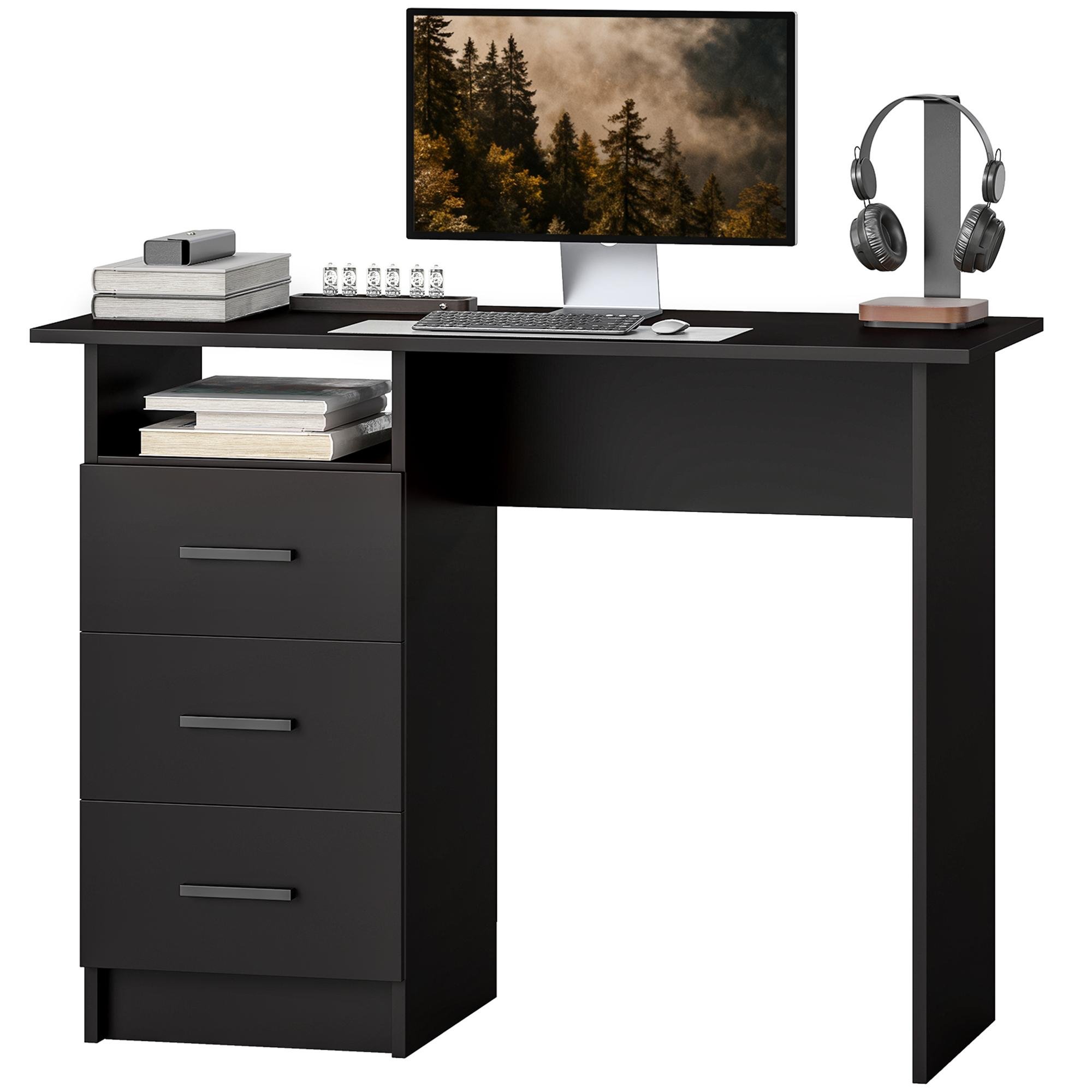 Black 39.4 Inch Storage Desk with 3 Drawers