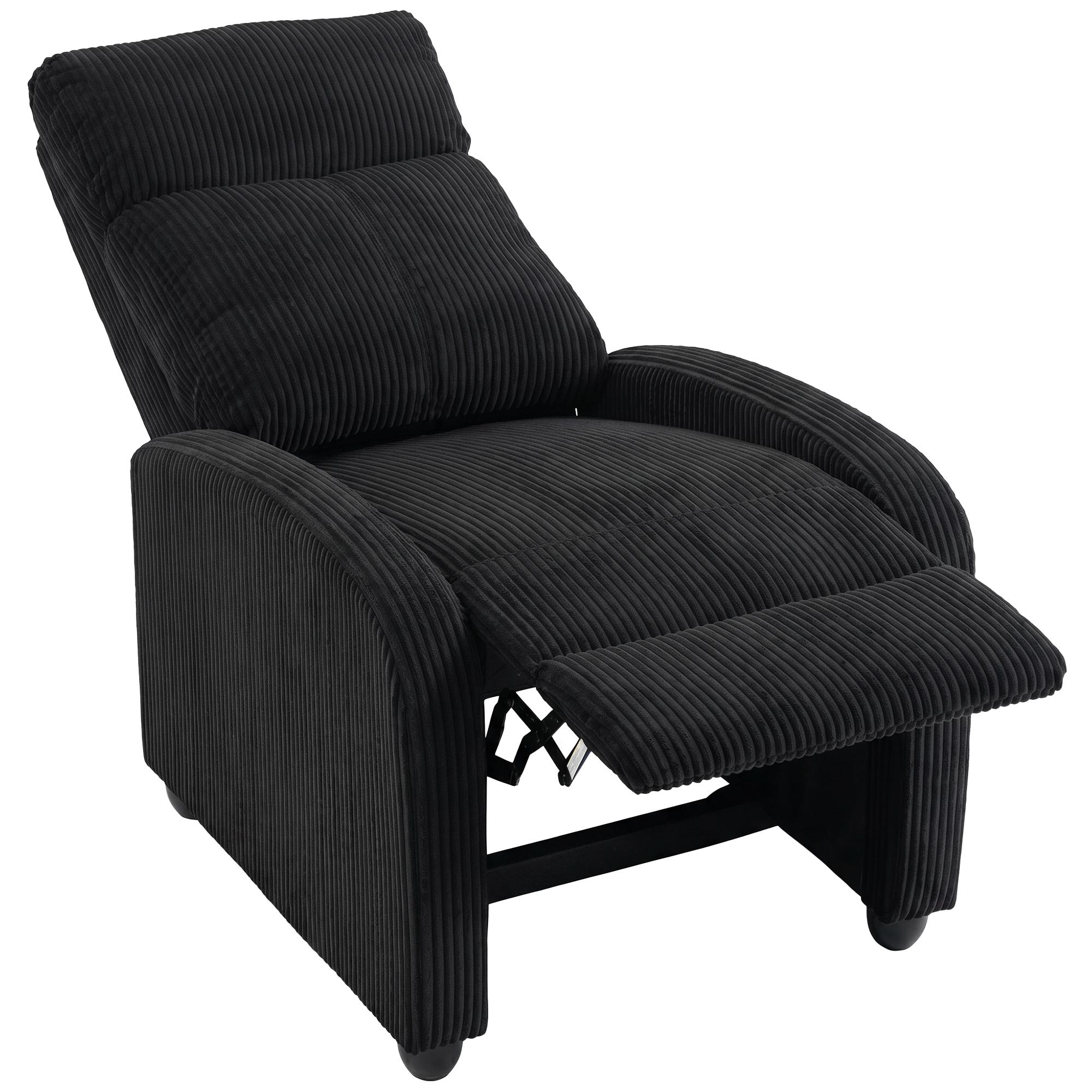 Black Corduroy Push Back Recliner Chair with Padded Seat