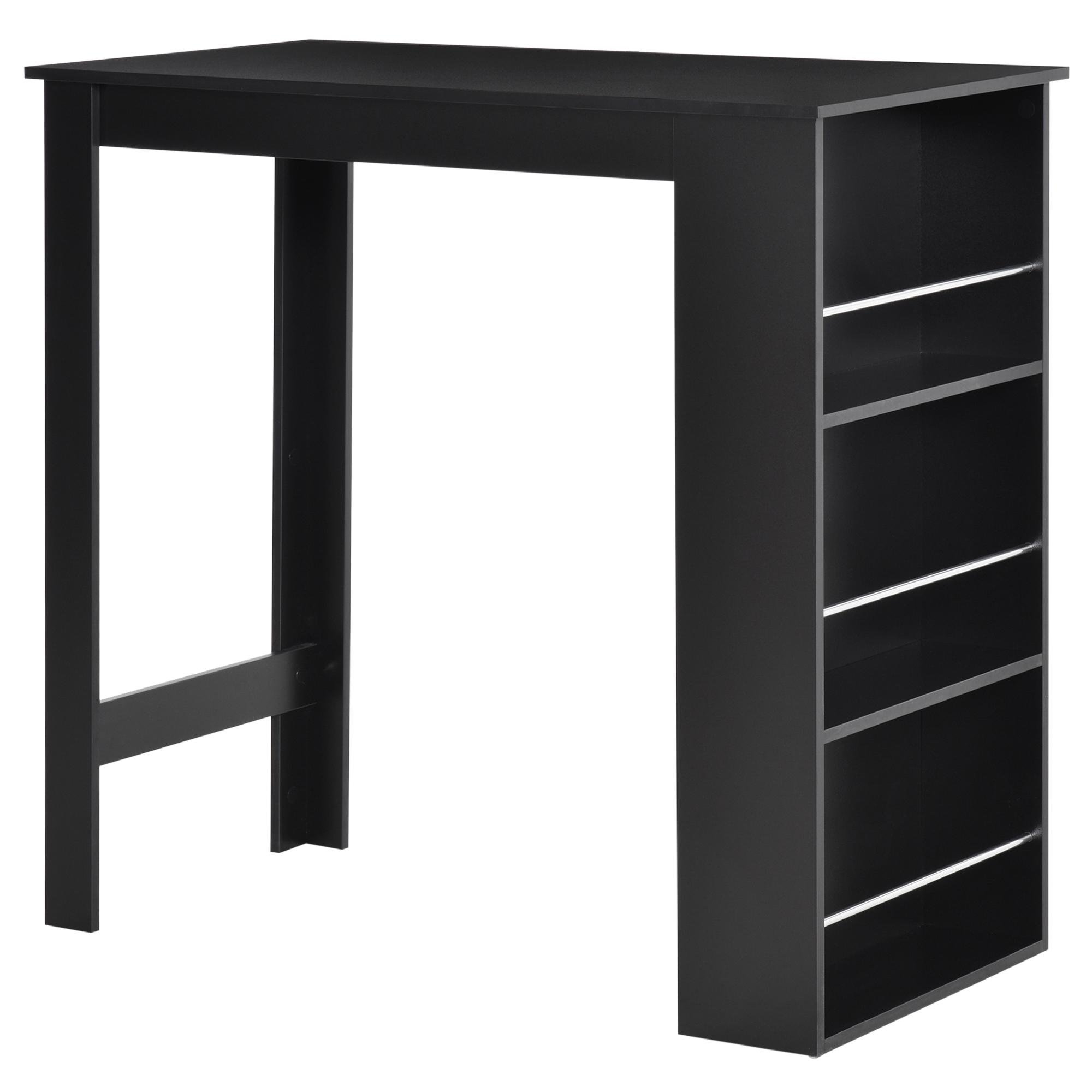Black Storage Bar Table with 3 Open Shelves