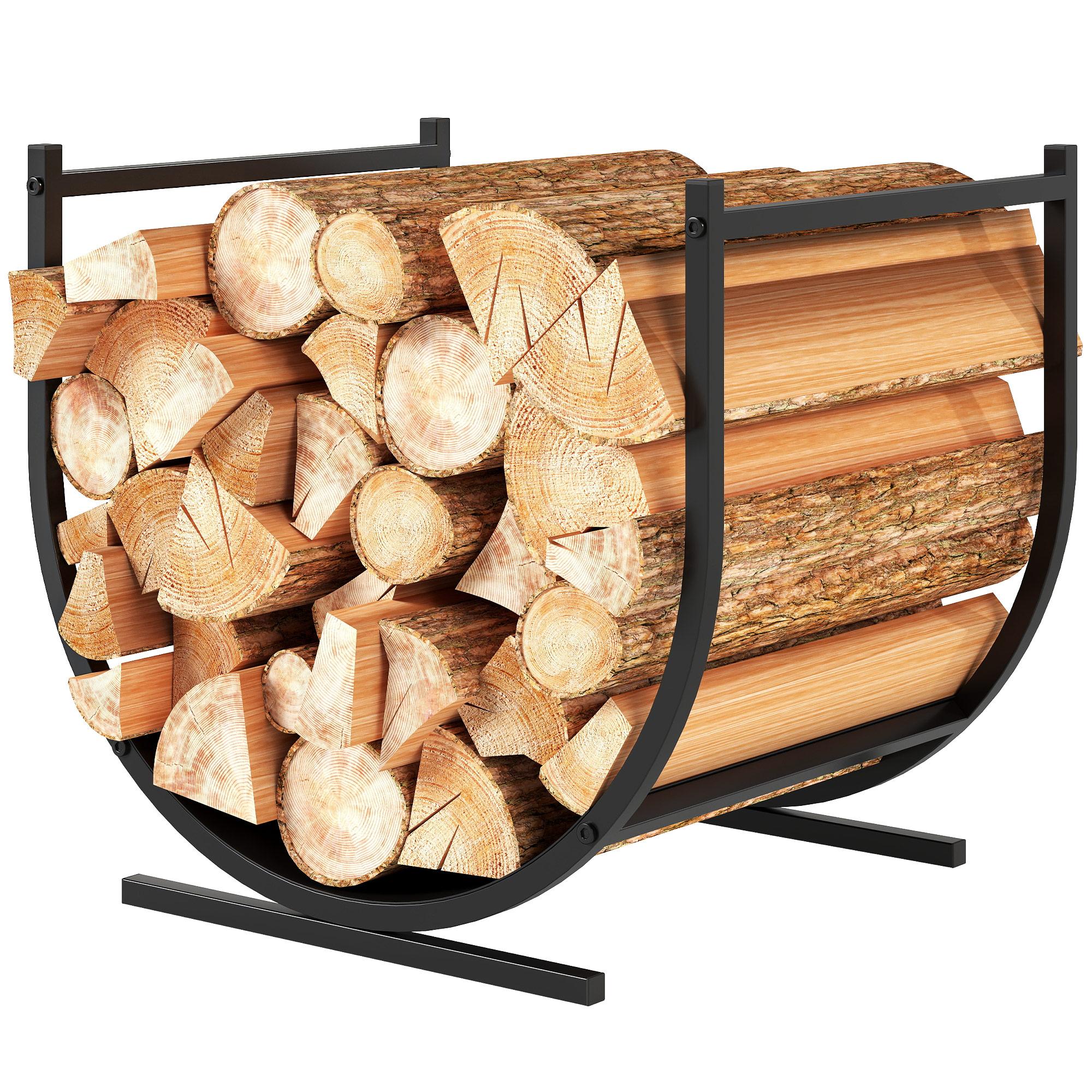 Curved Black Firewood Rack, Compact 16.9-Inch Log Holder