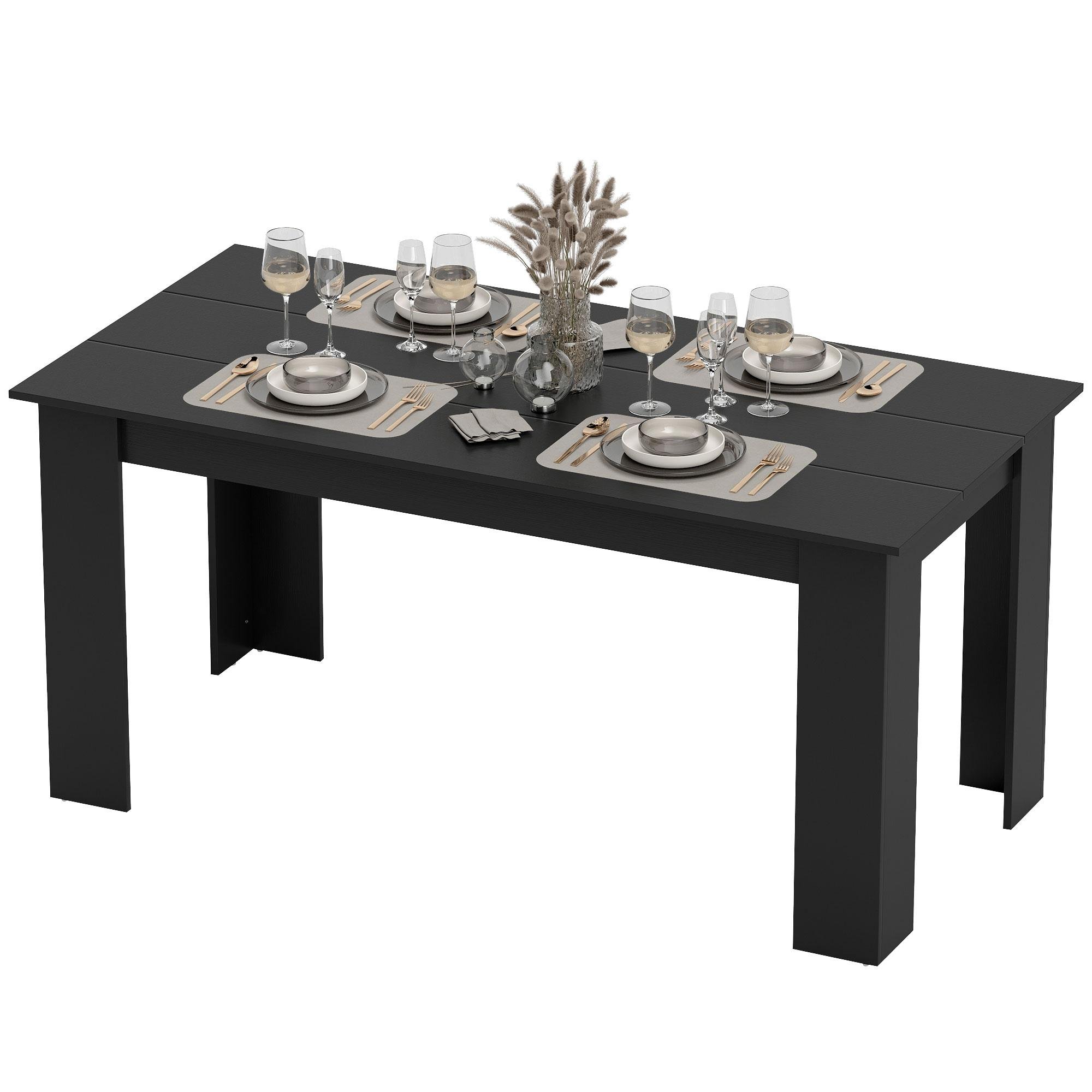 Black 63 Inch Dining Table with Wood-Effect Surface