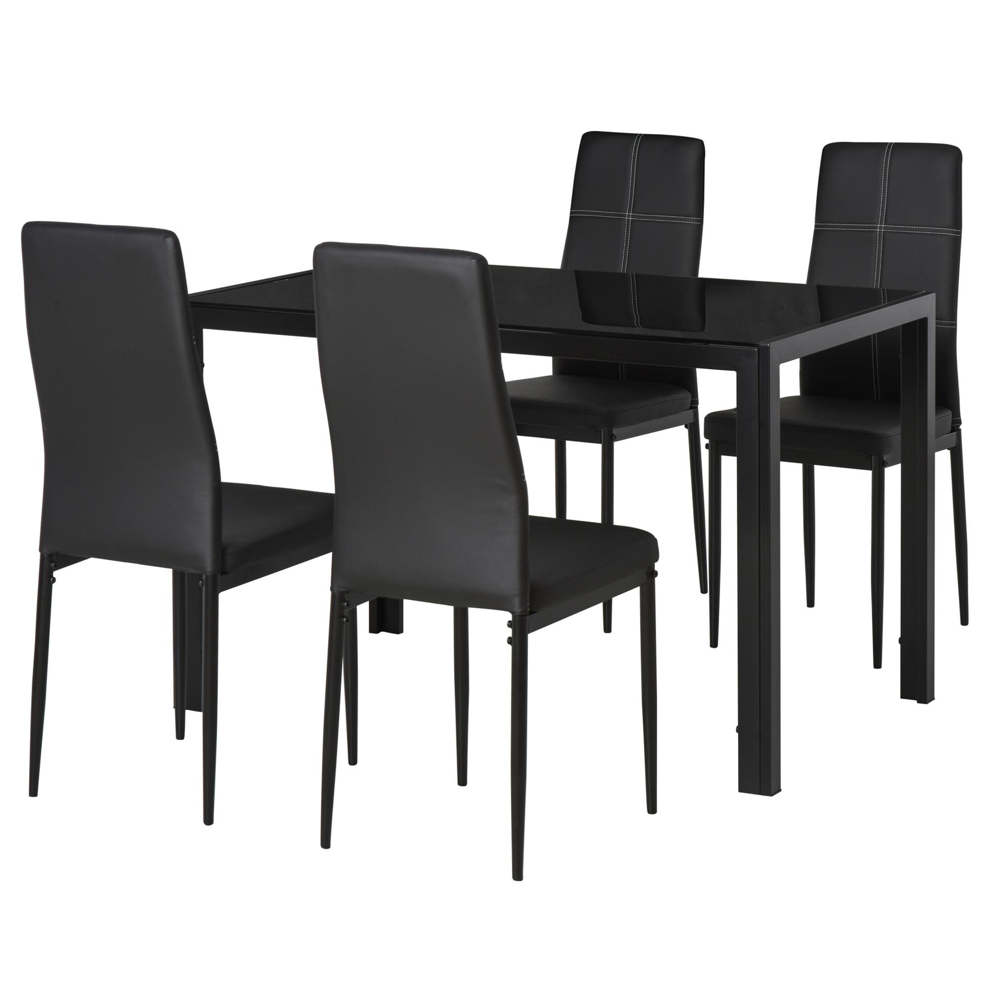 Black Tempered Glass Table Set with Four Chairs