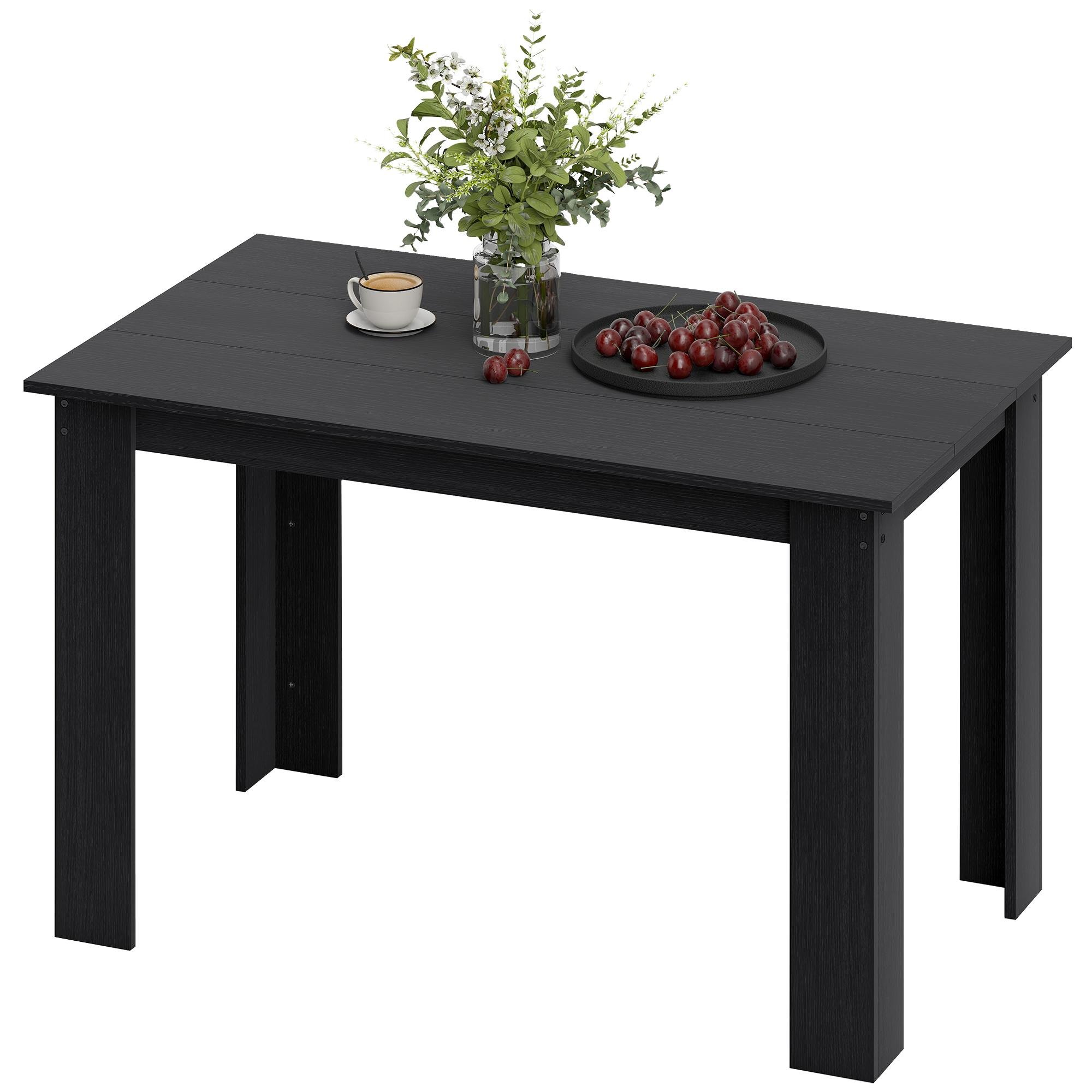 Black Engineered Wood Table with Wood-Grain Surface, 47"