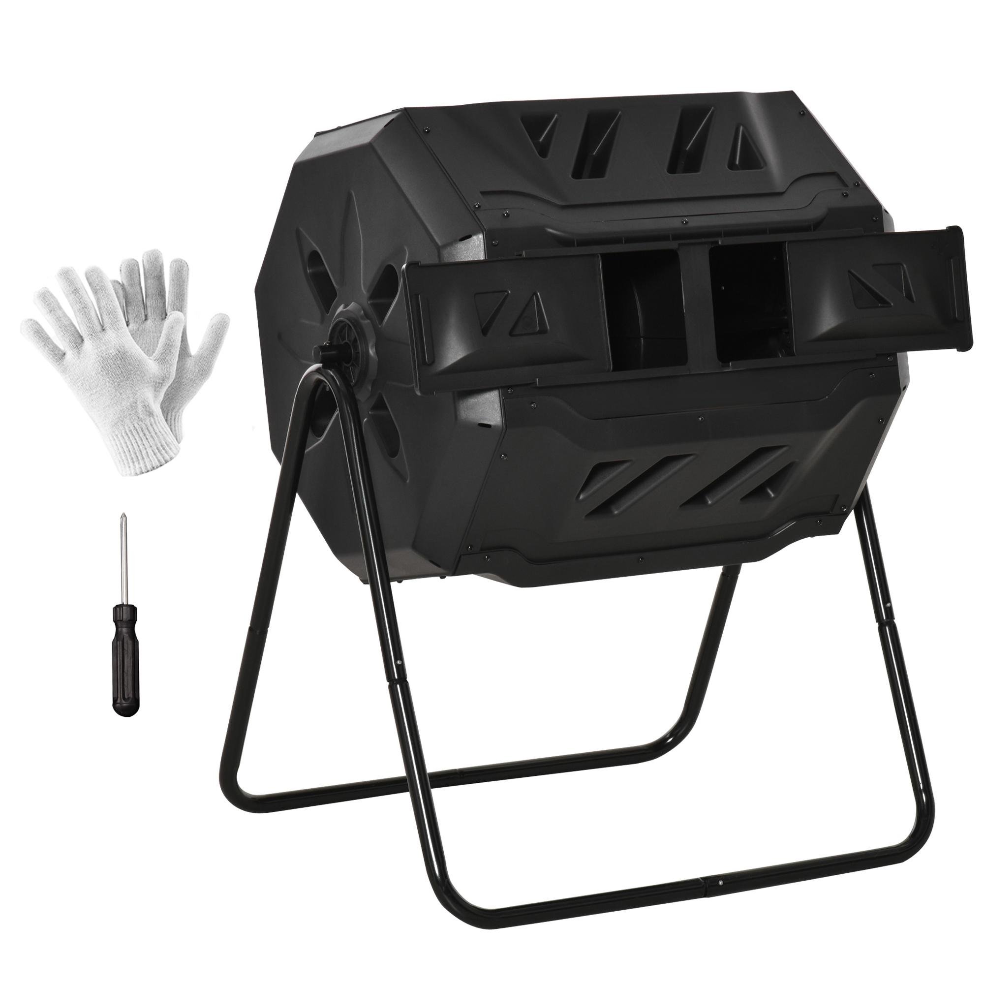 Black 160 L Compost Tumbler, Dual Chamber Outdoor Bin
