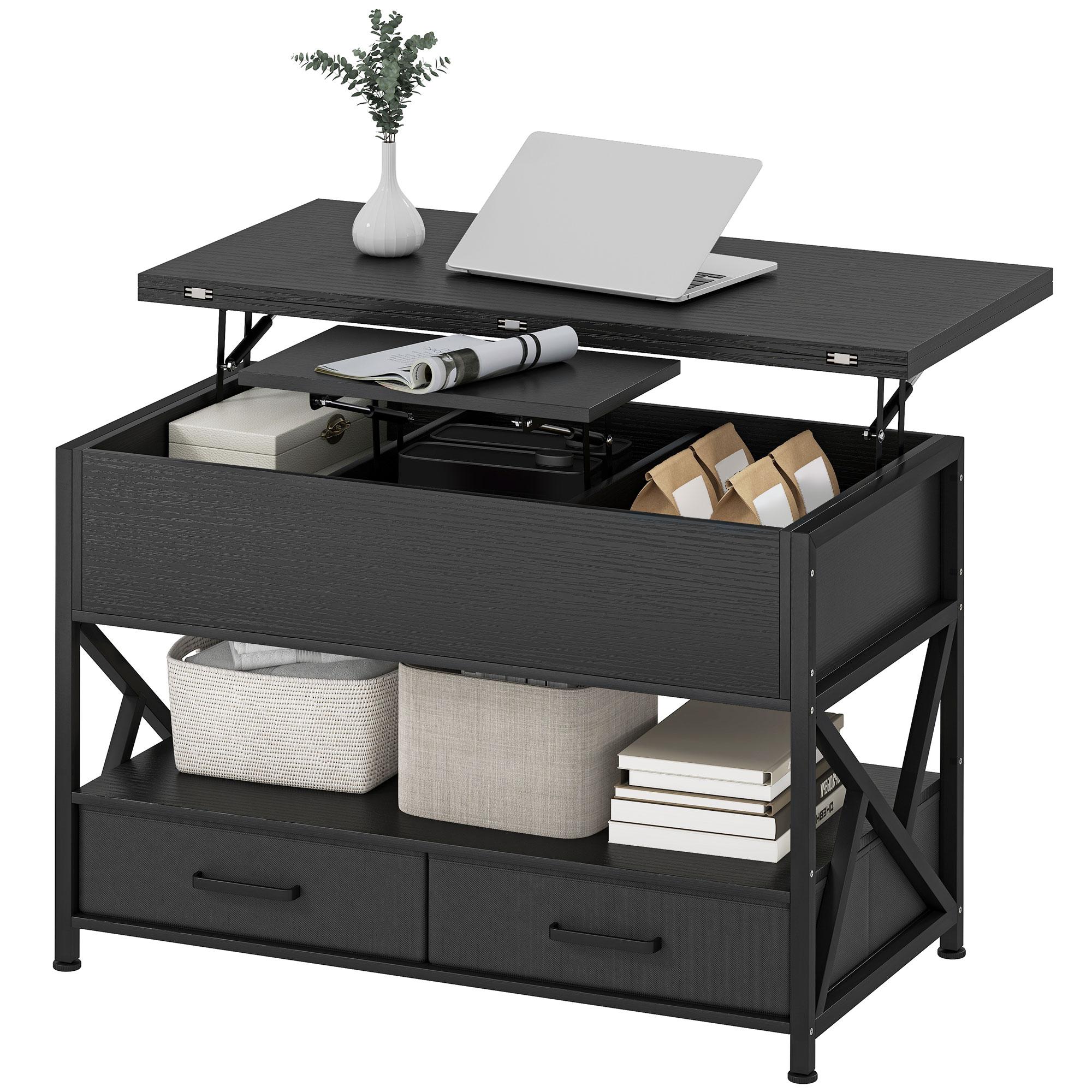 Dual Lift Top Coffee Table with Hidden Storage, Black