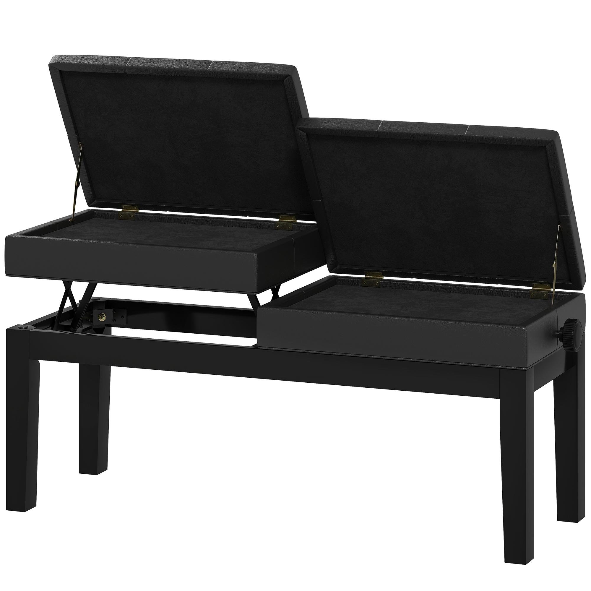 Black Dual Seat Piano Bench with Adjustable Storage for Practice