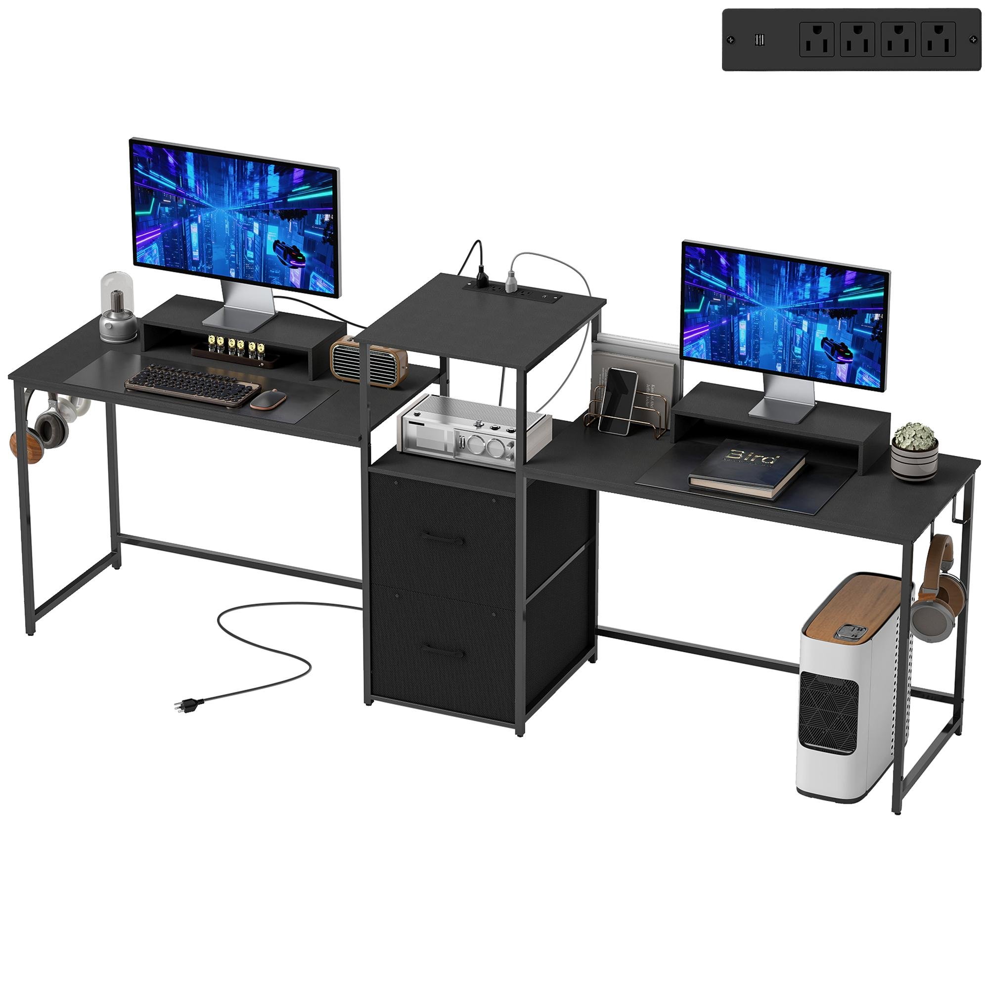 96.1 Inch Black Gaming Desk with Dual Workspaces