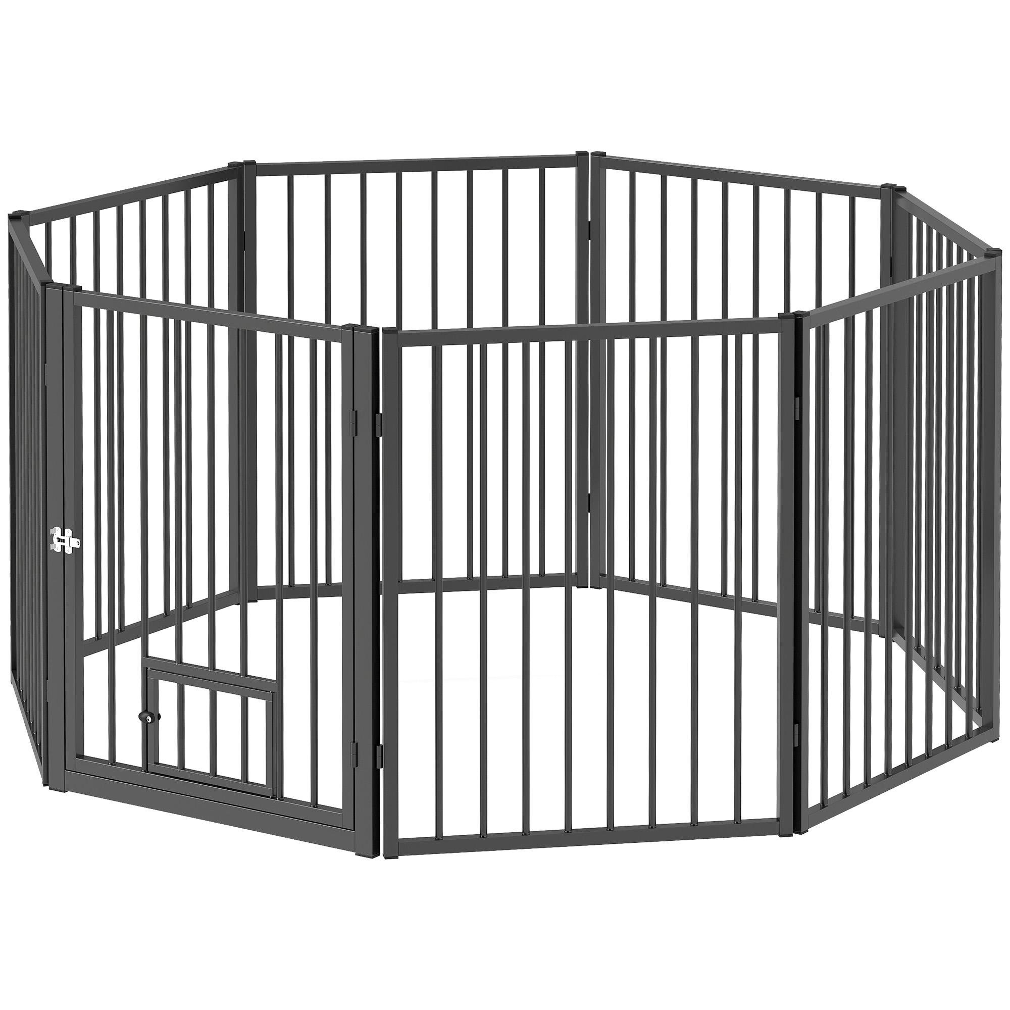 8 piece black alloy playpen with 8 panels for dogs