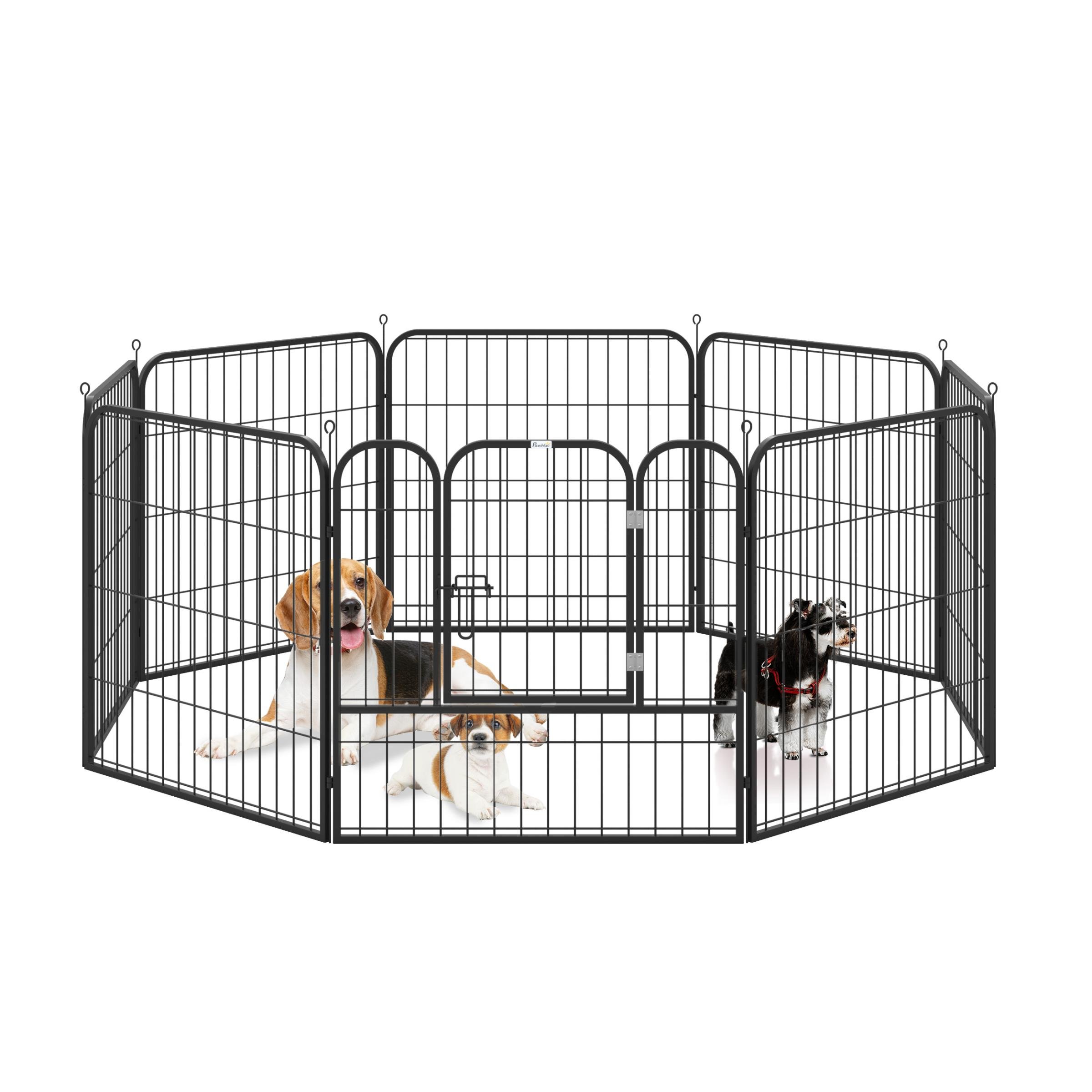 Black Metal Dog Enclosure 8-Panel Foldable for Small Dogs
