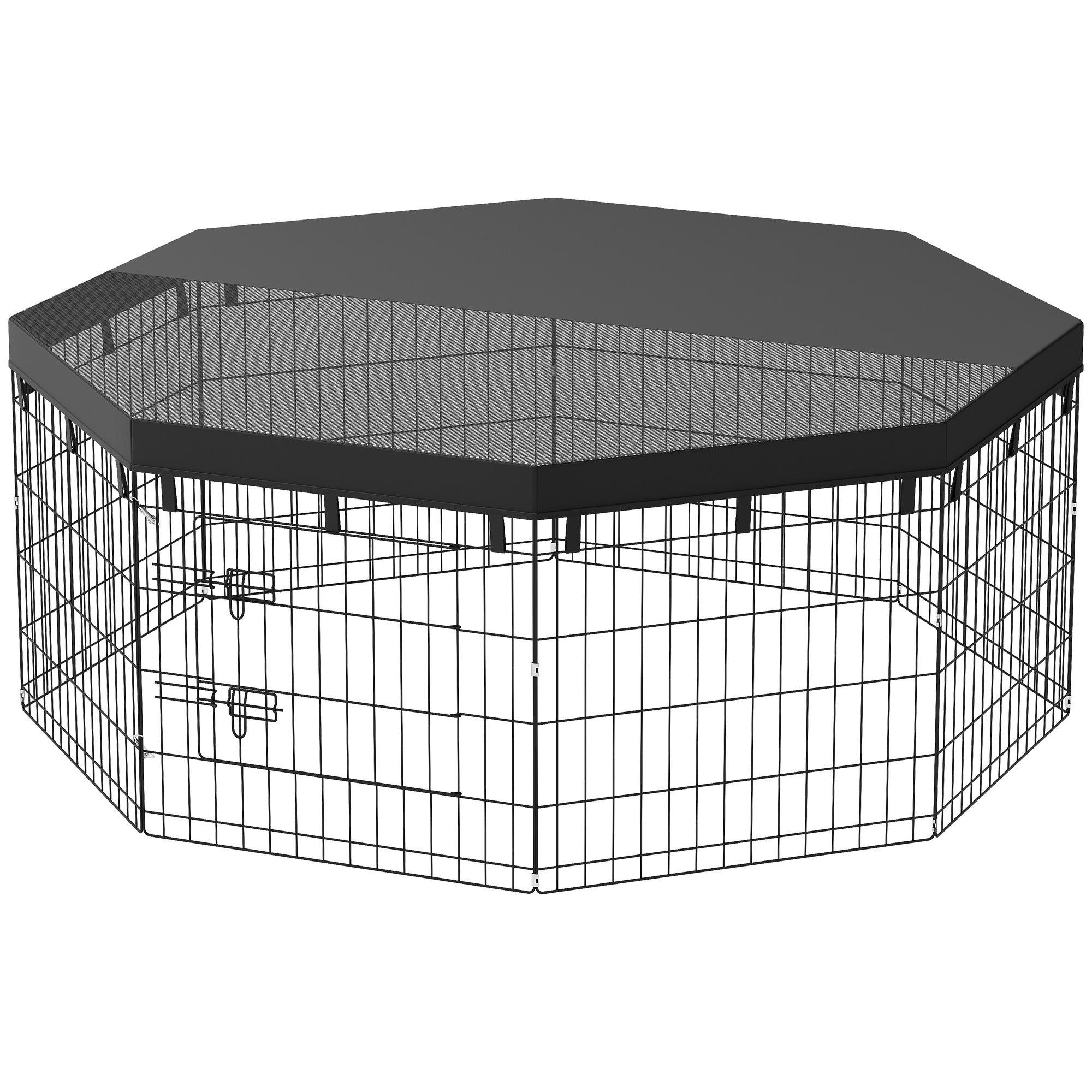 62.6 Inch Black Pet Playpen with Top Cover