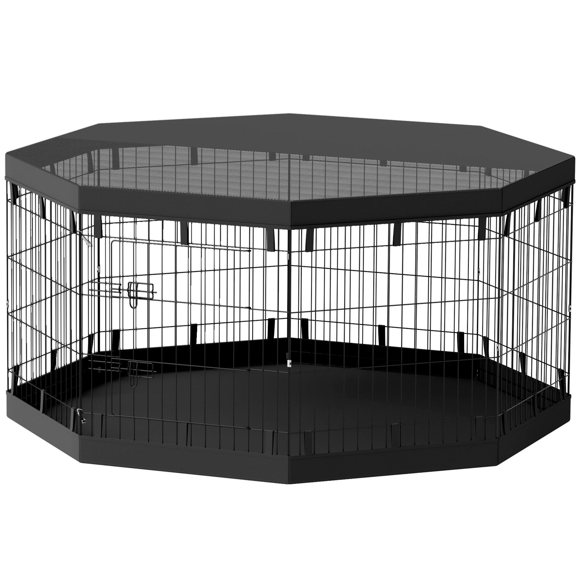 Black Covered Pet Playpen with Top Cover, 30-Inch