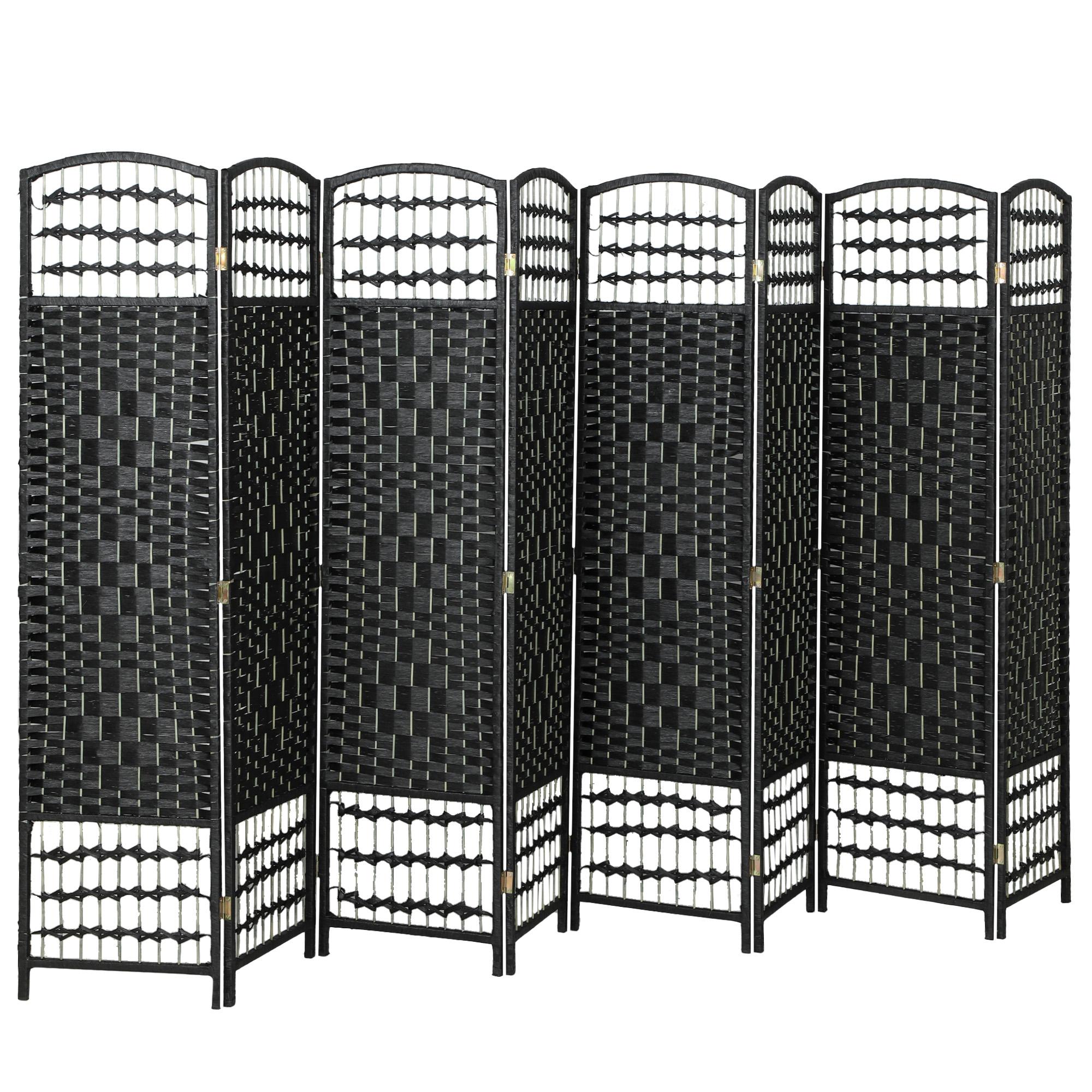 Black Woven Room Divider, 8 Panels for Flexible Privacy