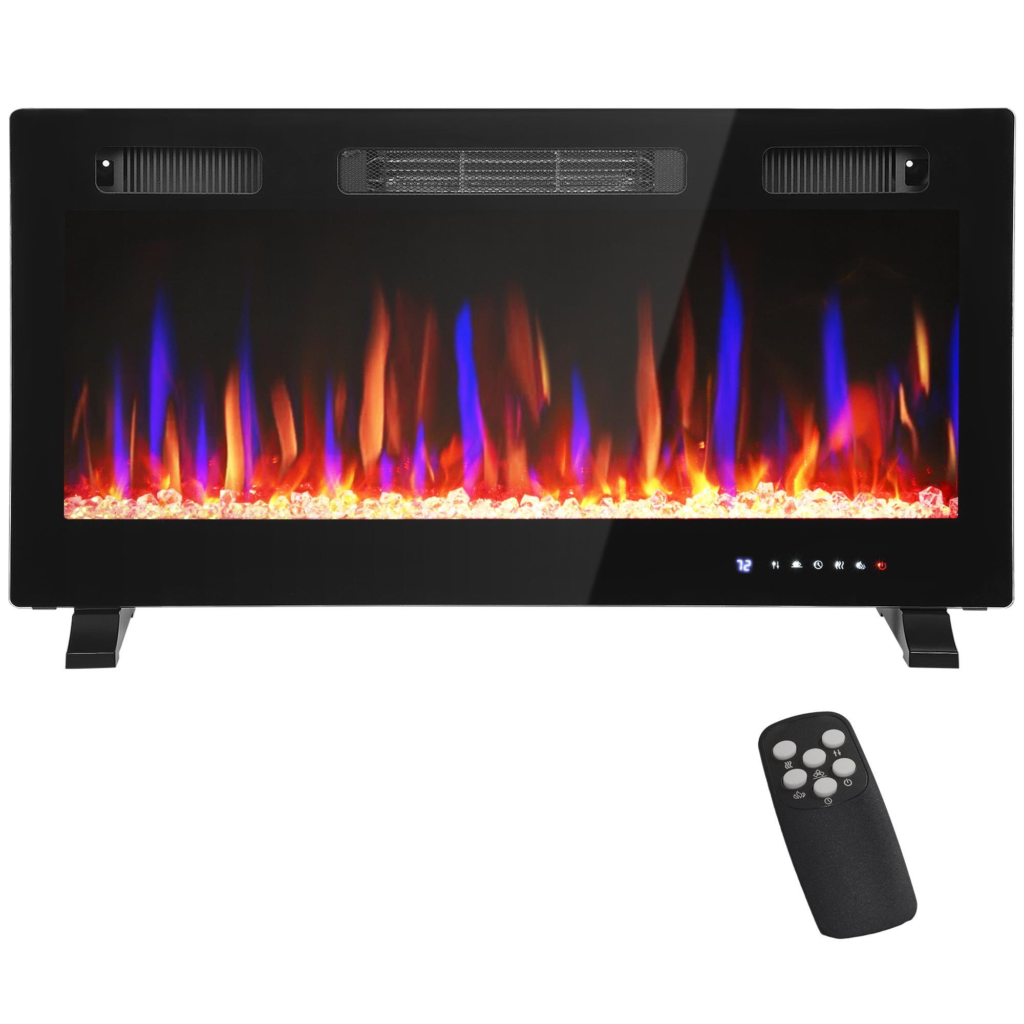 36 Inch Black Electric Fireplace with Three Setup Options