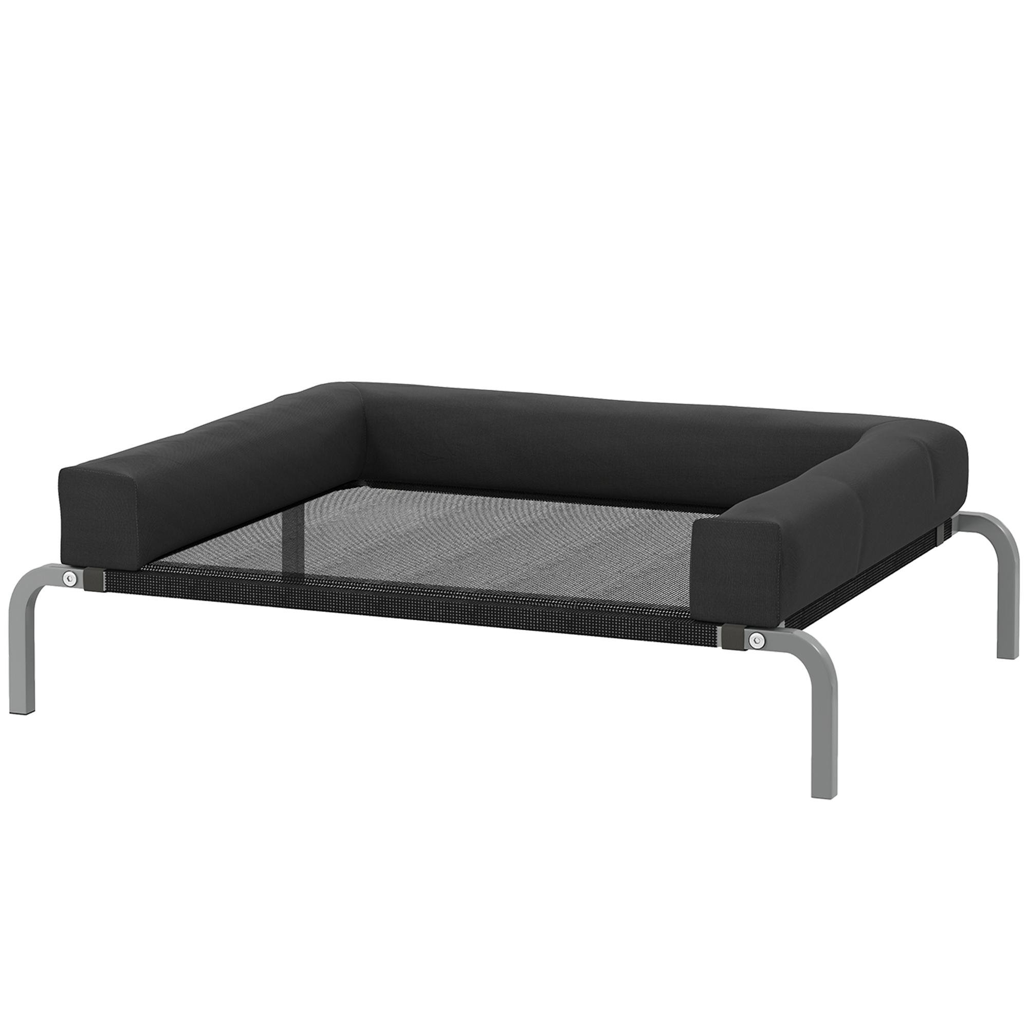 Black Texteline Dog Cot with Raised Mesh, 35.4 x 25.6 in