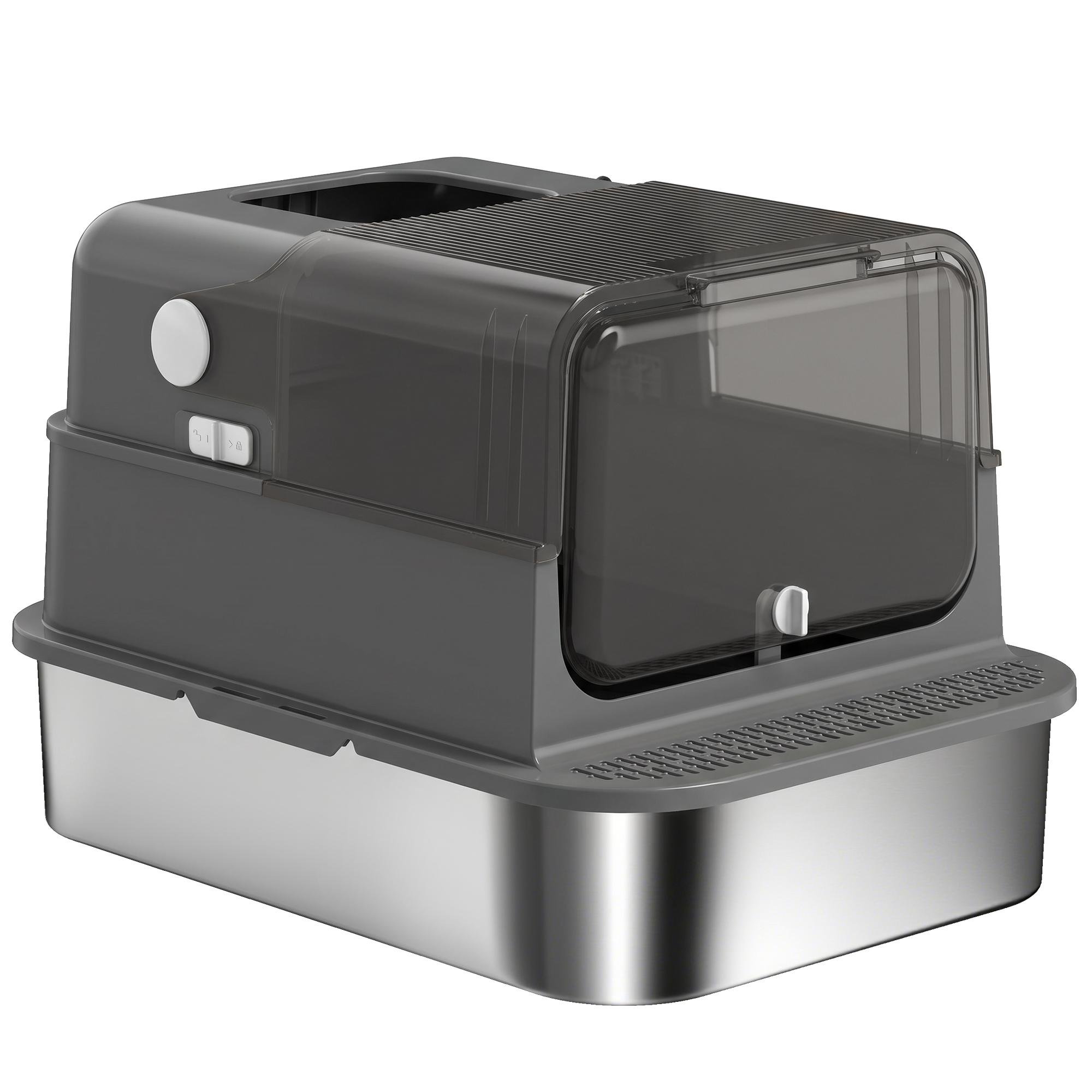 XXL black stainless litter box with dual entry