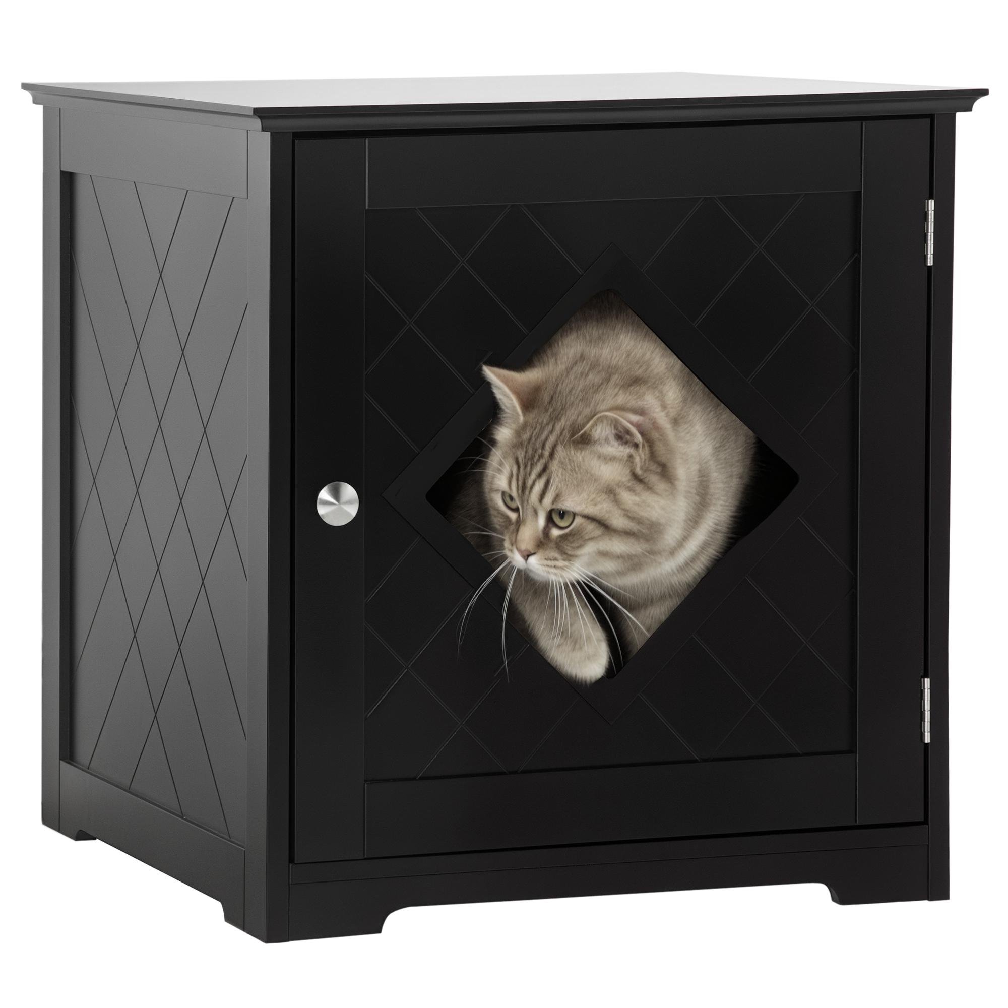 Black Large Cat Litter Enclosure with Magnetic Door