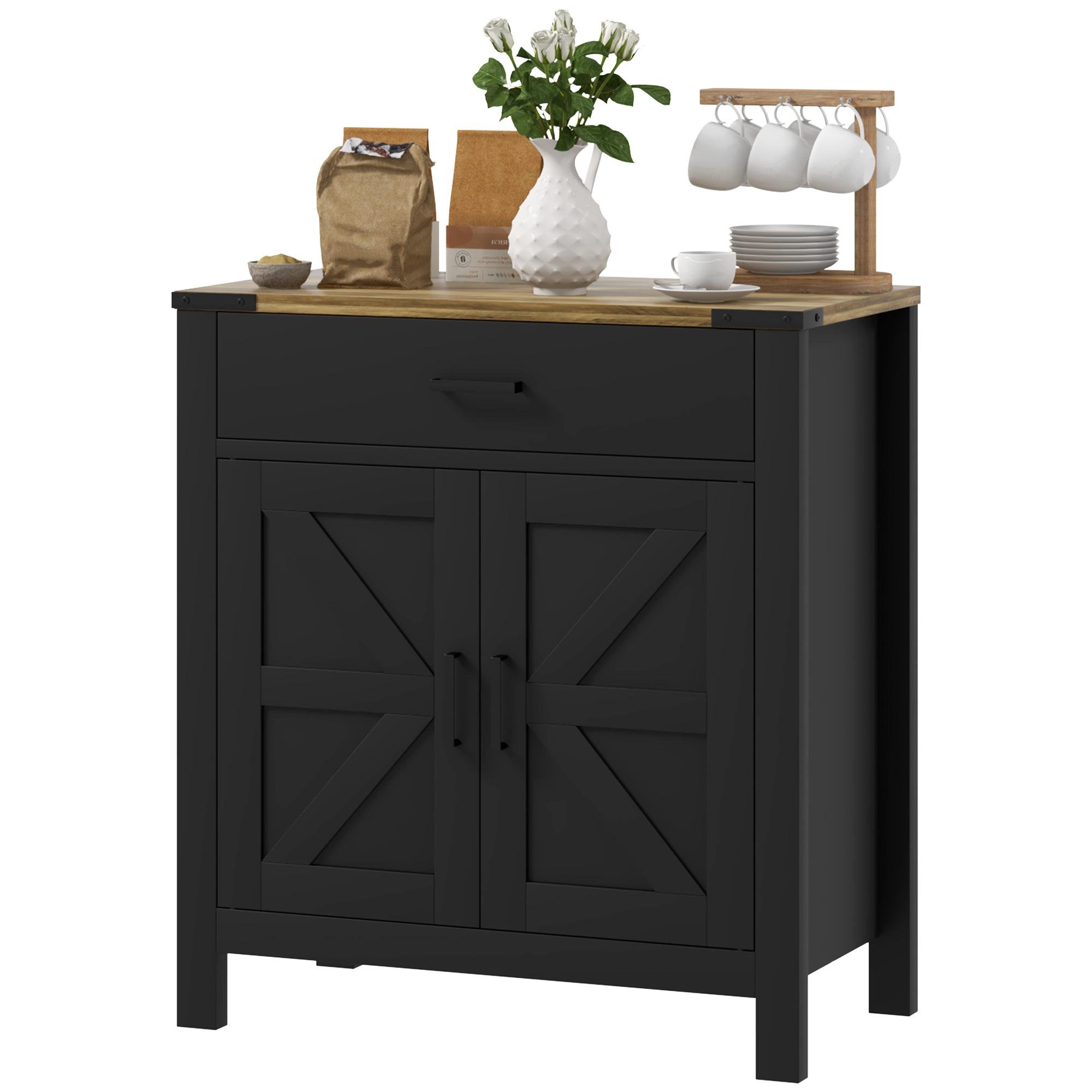 Black Farmhouse Buffet Cabinet with Adjustable Shelf